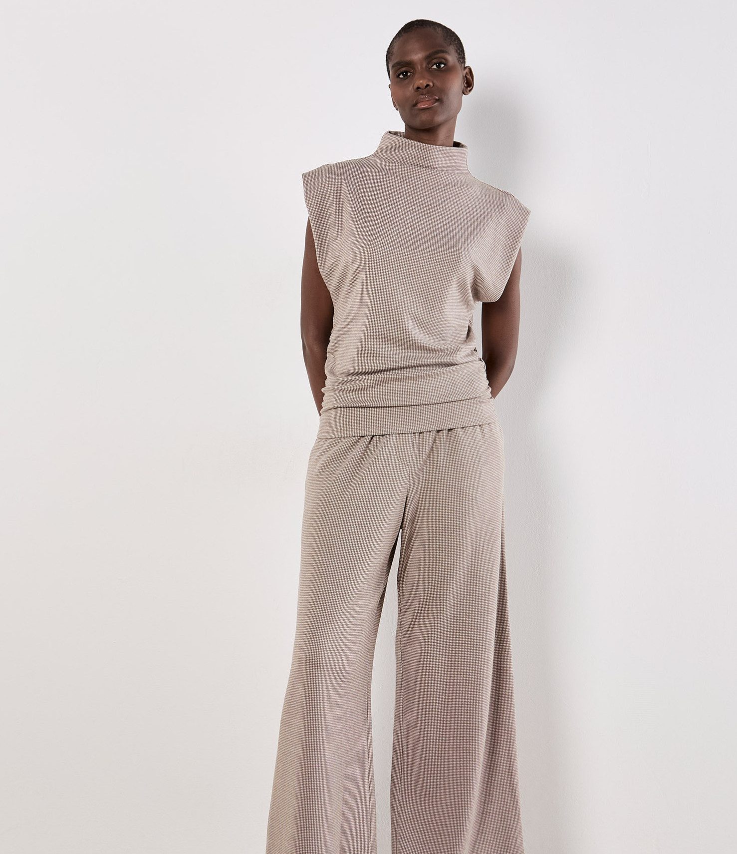 Apricot Rollkragenshirt Stehkragentop mit Hahnentritt-Muster günstig online kaufen