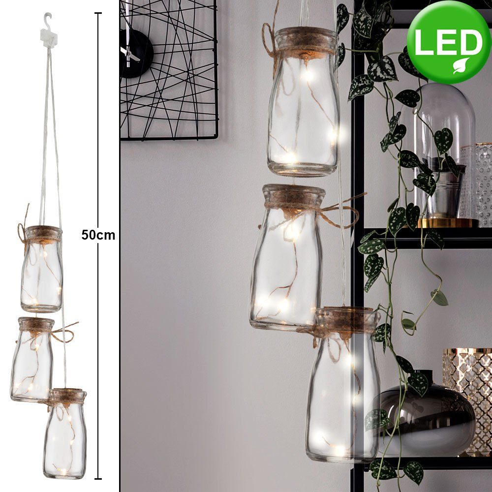 etc-shop LED klar Pendel Pendelleuchte, LED Wohn verbaut, Glas Leuchten fest LED-Leuchtmittel Decken Zimmer Lampe Deko Batterie