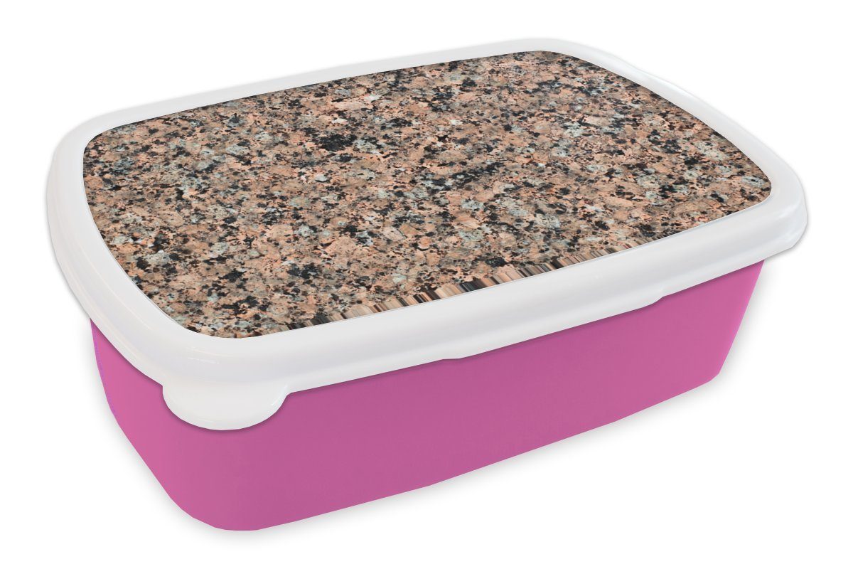 Brotbox - MuchoWow - Erwachsene, Mädchen, für Kunststoff Snackbox, Lunchbox Braun rosa (2-tlg), Brotdose Kinder, Kunststoff, Granit, Stein