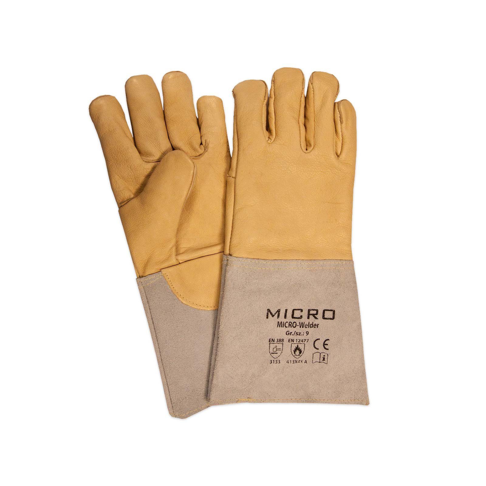 Nitras Hitzeschutzhandschuhe NITRAS Micro-Welder Schweißerhandschuhe, Rindsvollleder, gefüttert