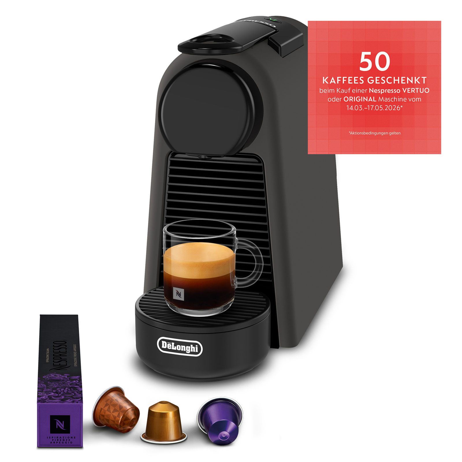 De'Longhi Kapselmaschine EN85.BKMT, Automatische Kapselmaschine, Kompakt, 19 Bar, Inklusive Willkommensset