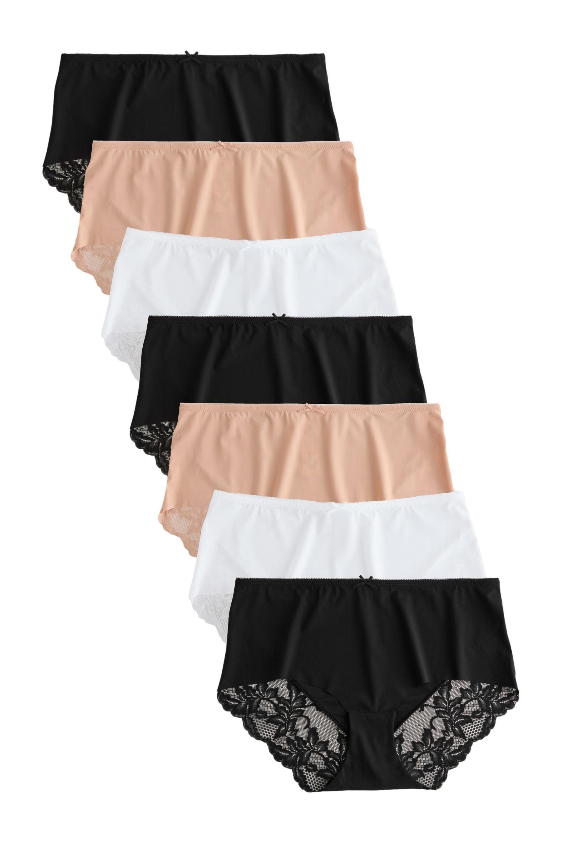 Midislip Nahtlose Slips mit Spitze im 7er-Pack, Midi