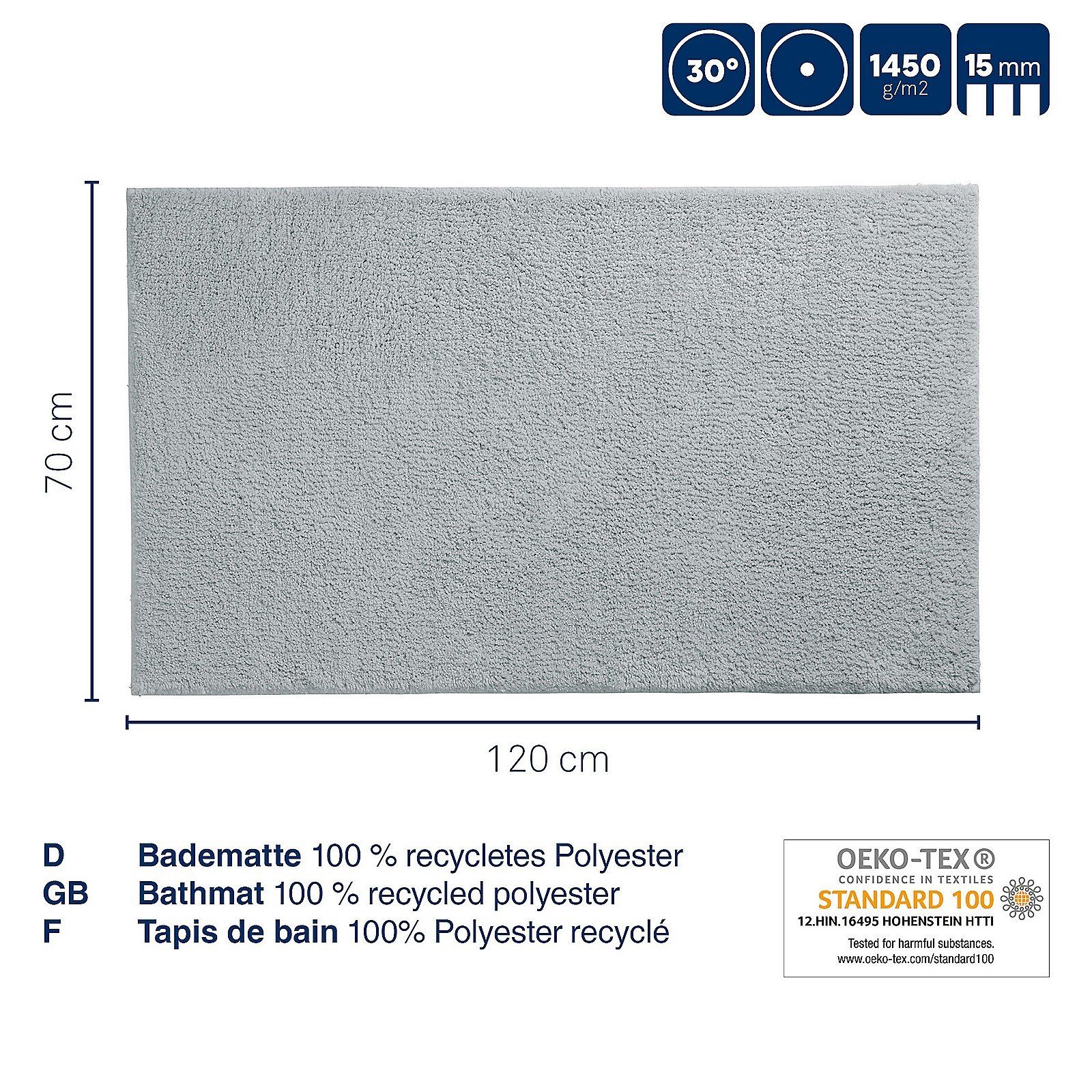 kela Badematte Maja, Höhe 15 mm, 100%Polyester, rutschhemmend, bei 30°C waschbar, für Fußbodenheizung geeignet