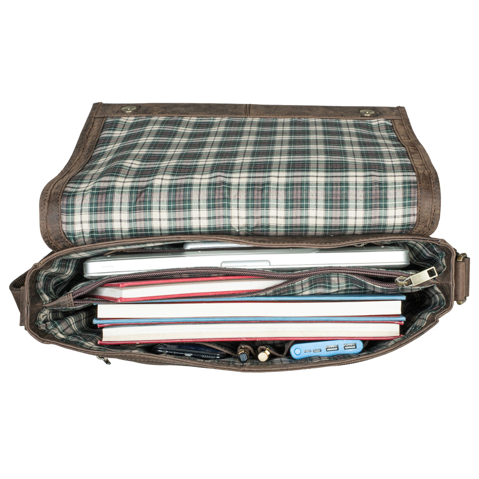 Benthill Messenger Bag Herren Umhängetasche Echt Leder Messenger Laptop Schultertasche Damen, Reißverschlussfach