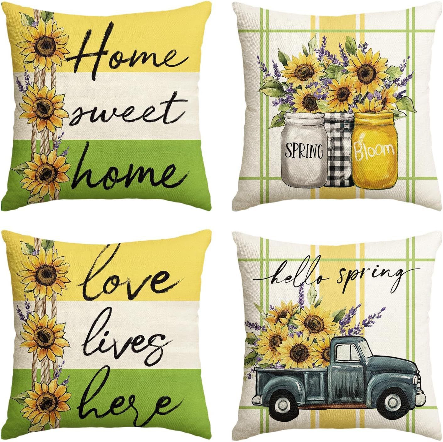 Diwzbyn Kissenbezug Kissenbezüge mit Blumenmuster, 4er-Set Frühlings-Dekokissenbezüge, geeignet für Sofa, Schlafzimmer und Wohnzimmer