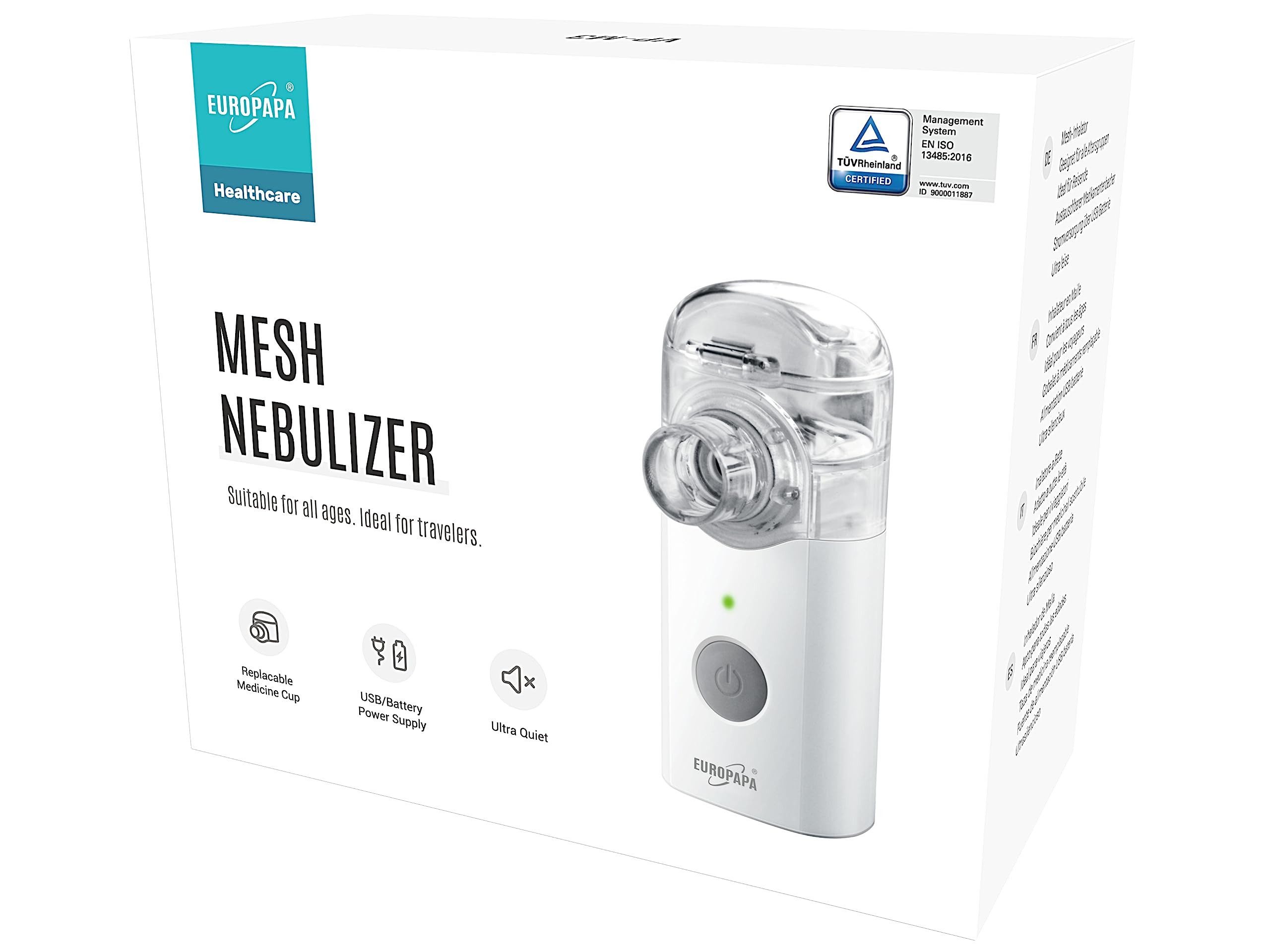 EUROPAPA Inhalationsgerät VP-M3 nhalationsvernebler mit Mundstück und Maske, schnelle und wirkungsvolle Inhalation, sehr leise, wiederaufladbar über USB oder Batterie, Inhalierer bei Erkältungen, Asthma und Atemwegserkrankungen