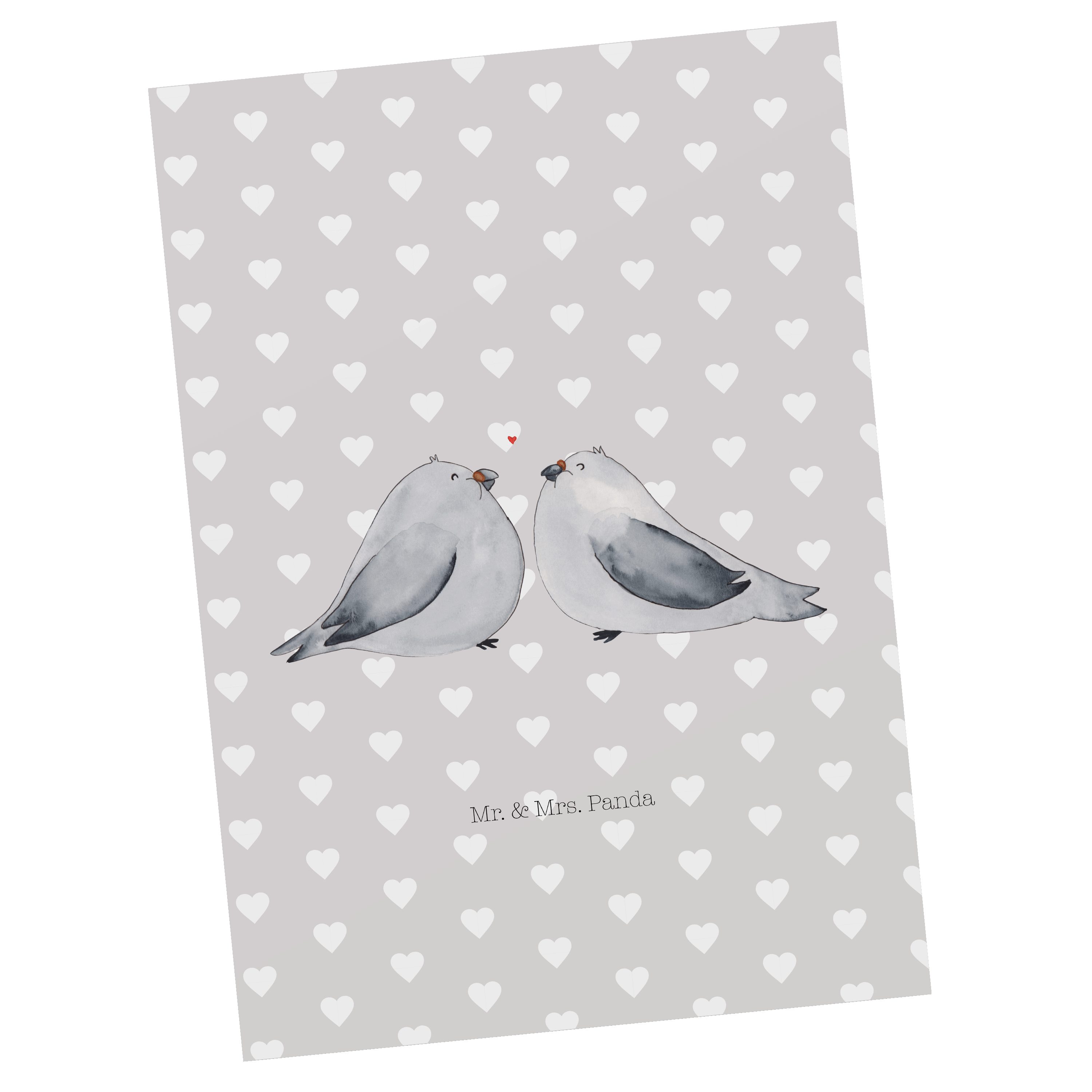 Mrs. & Liebesbeweis, Turteltauben - Panda Pastell - Geschenk, Postkarte Grau Geburtsta Mr. Liebe