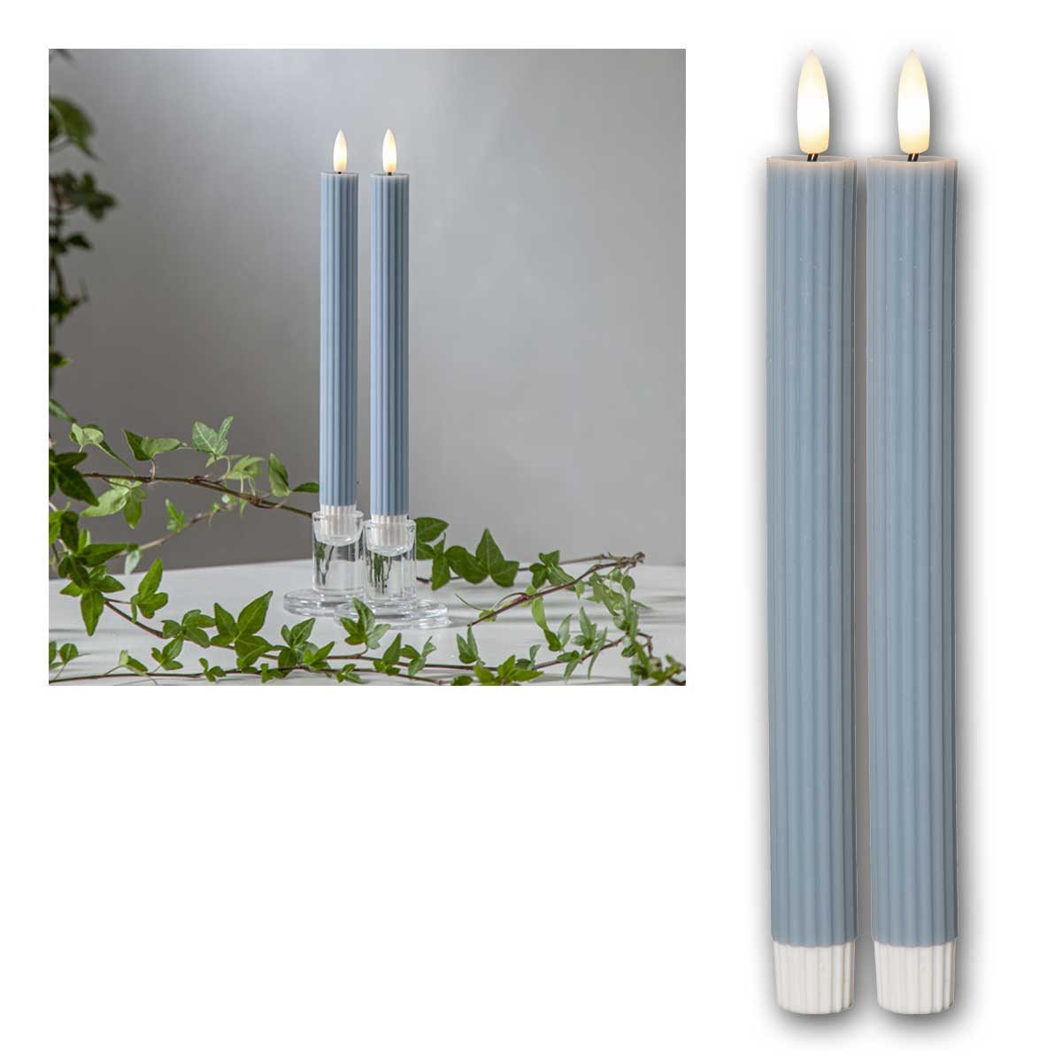 STAR TRADING LED-Kerze LED Stabkerzen STRIPE 2er Set bl 3D Flamme & Timer günstig online kaufen