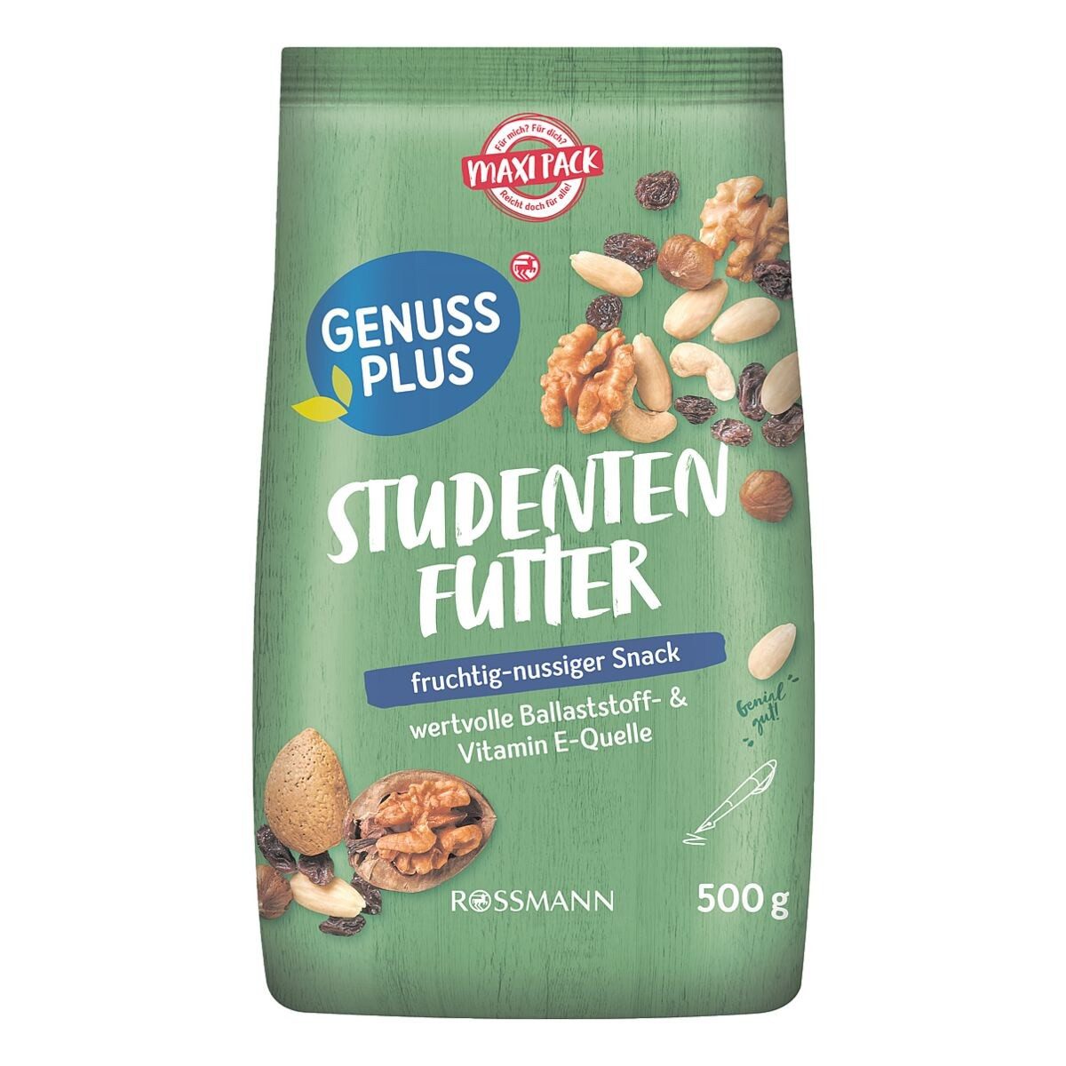 GENUSS PLUS Nüsse, Studentenfutter 500 g, vegan