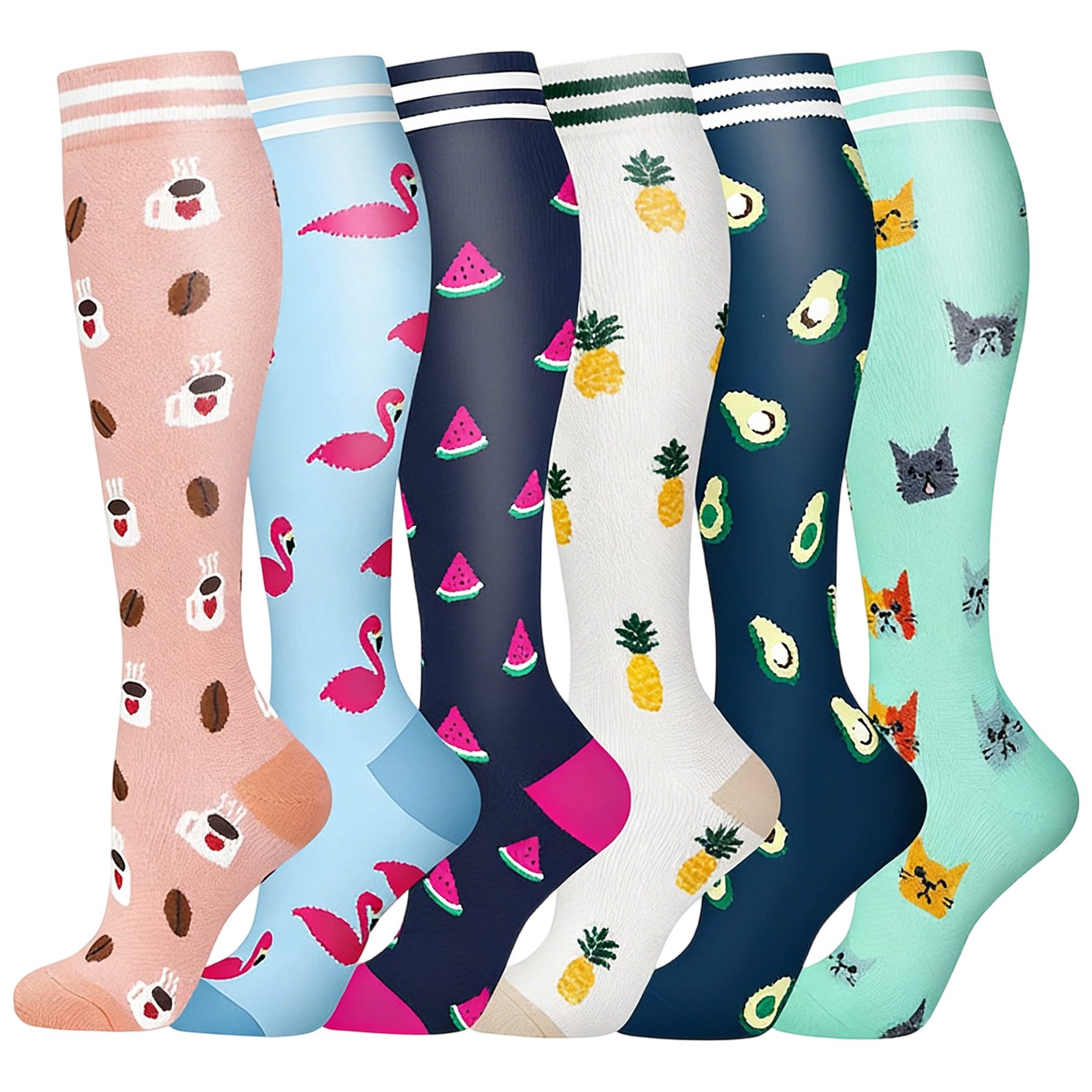Mutig Kompressionsstrümpfe 6 Paar Reisestrümpfe, Sportsocken für Damen und Herren (ideal für Laufen, Reise, Flug, Alltag)