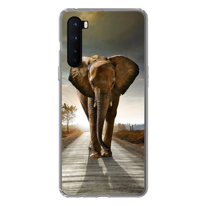 MuchoWow Handyhülle Elefant - Straße - Tiere - Sonnenuntergang - Landschaft Phone Case Handyhülle OnePlus Nord Silikon Schutzhülle