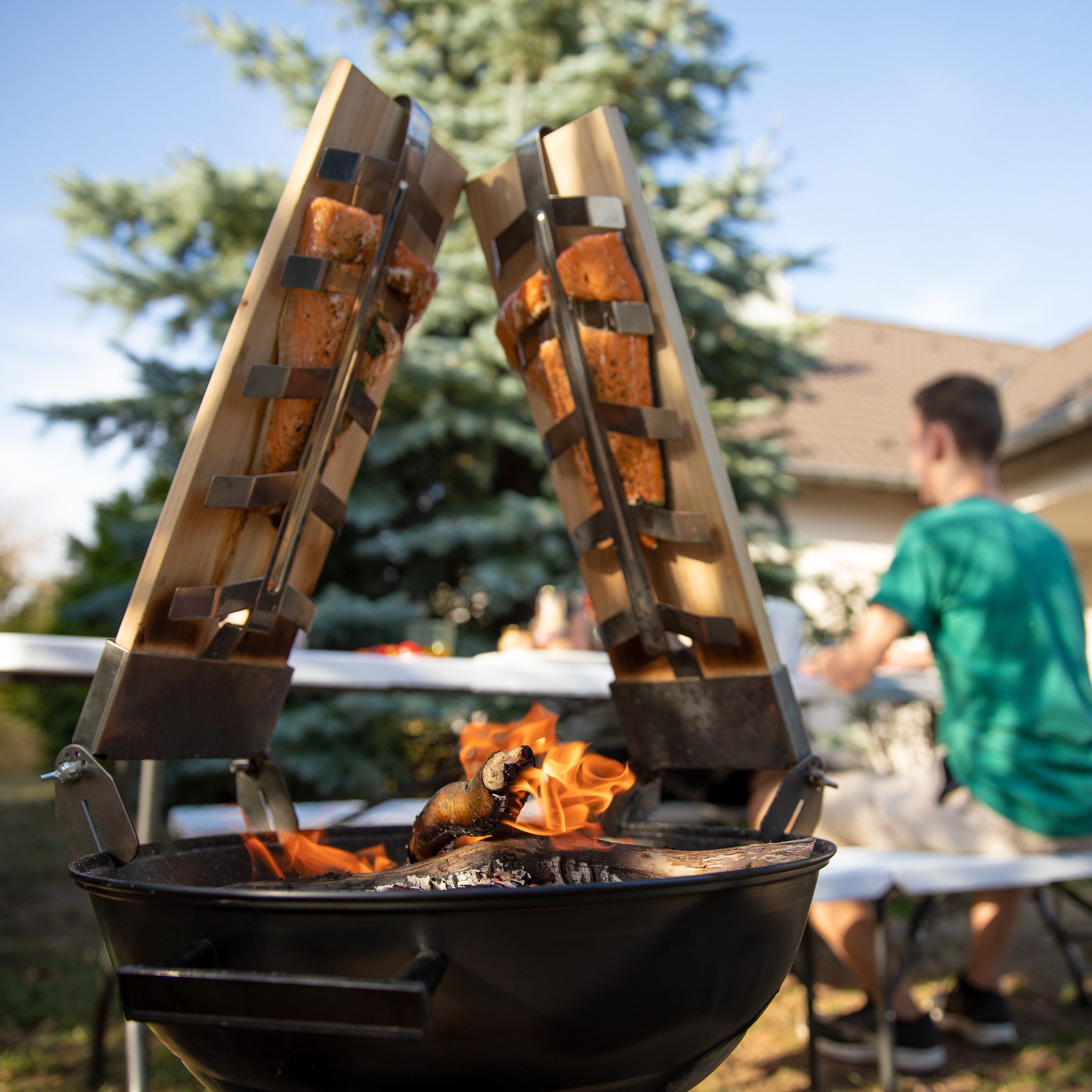 relaxdays Räucherbrett Flammlachsbretter im 2er Set, Holz