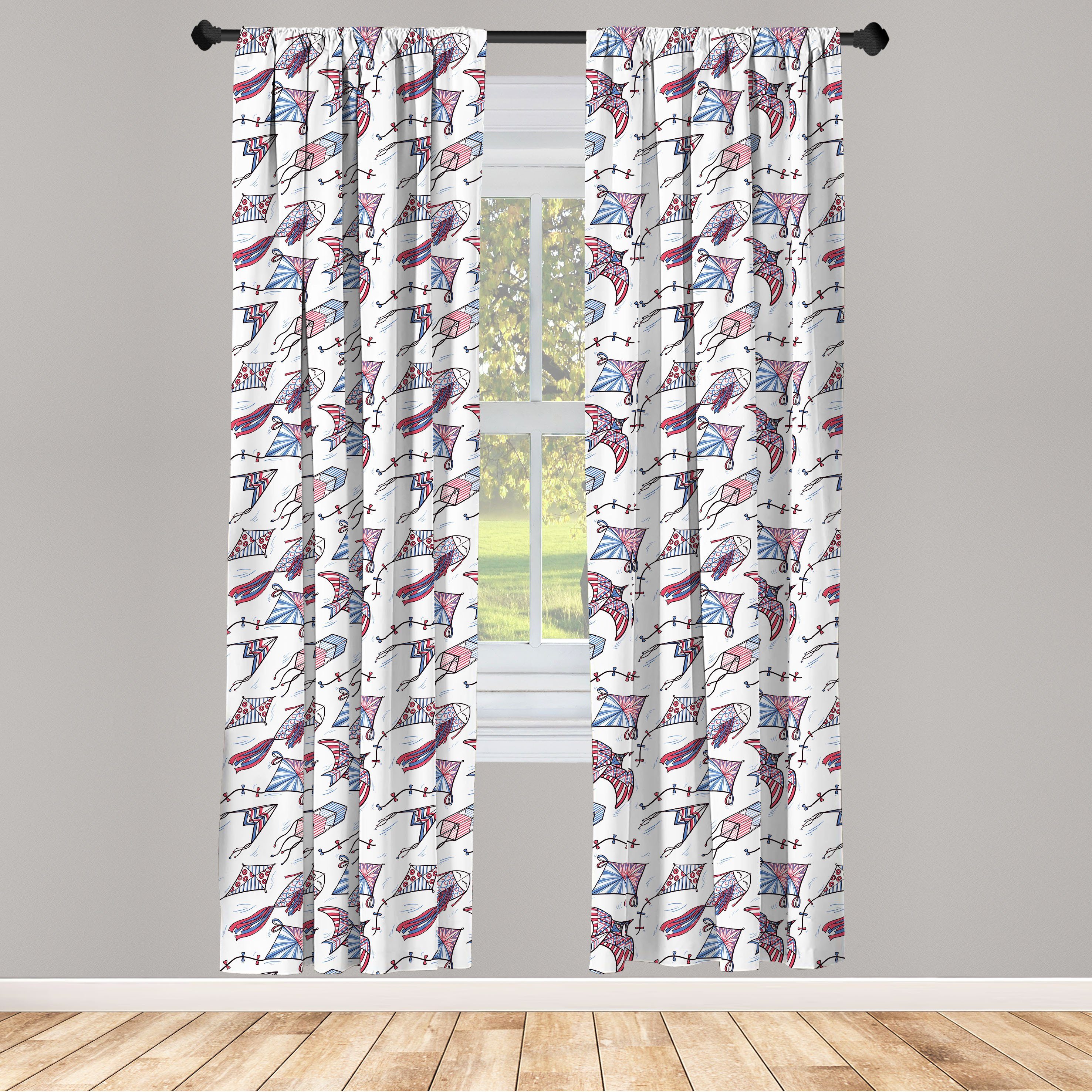 Gardine Vorhang für Wohnzimmer Schlafzimmer Dekor, Abakuhaus, Microfaser, Kites Fisch-Vogel und Rhombus Shapes