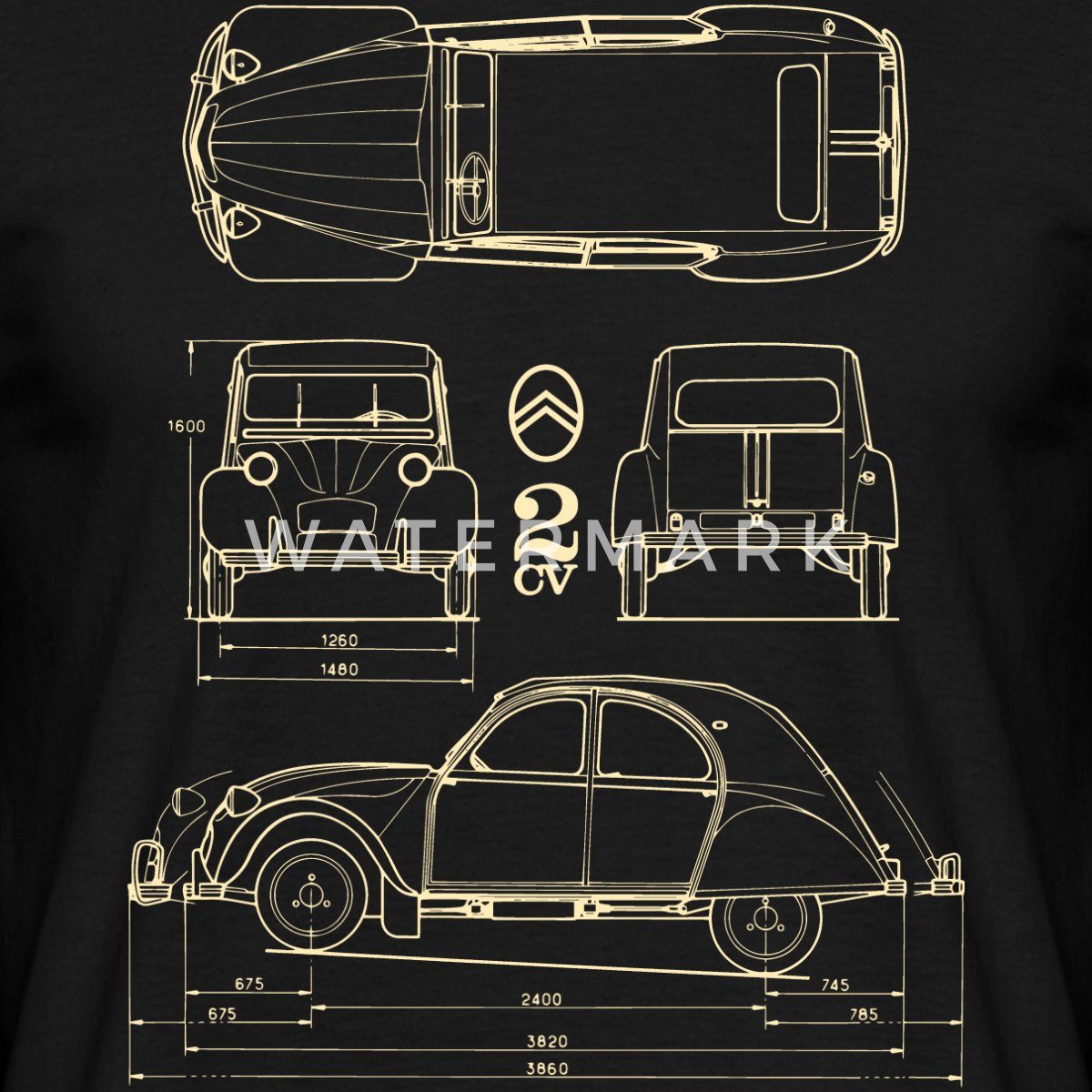 Spreadshirt T-Shirt Citroën 2CV Ente Bauplan Männer T-Shirt (1-tlg)