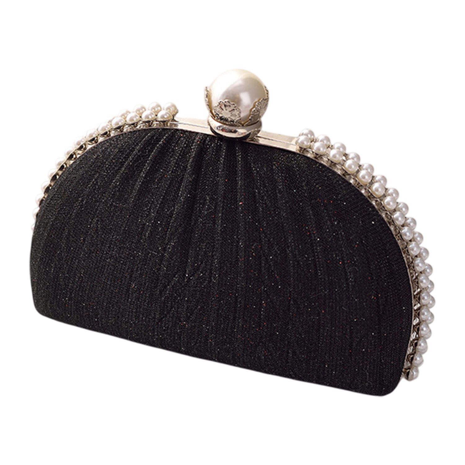 Abendtasche Damen Glitzer Clutch mit Falten Perlen Handtasche Elegante Muschelform