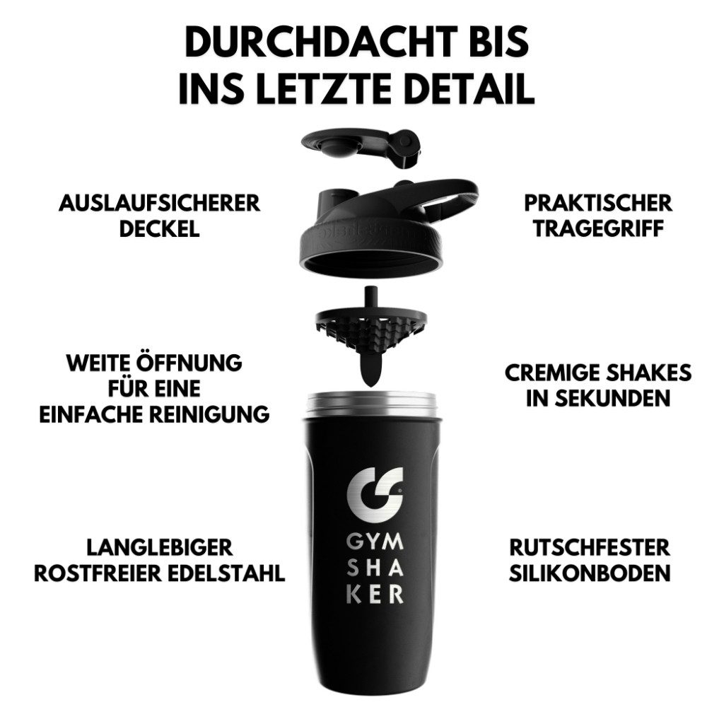 GYMSHAKER Protein Shaker Edelstahl 2er Pack Trinkflasche für Fitness, Sport & Bodybuilding, (2-tlg)