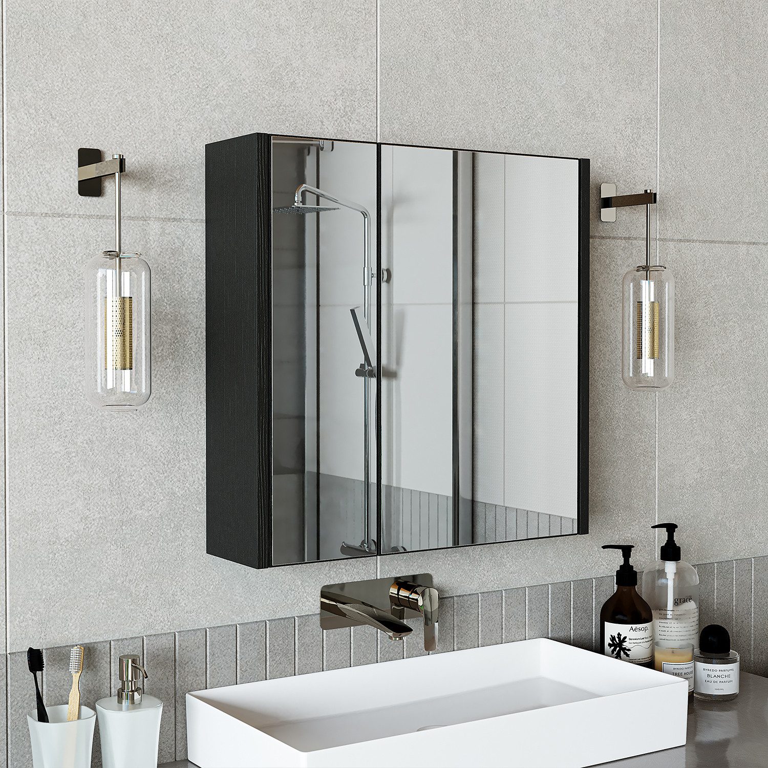 Roomart Badezimmerspiegelschrank Badezimmer Spiegelschrank, 2 Türen, Soft-Close, 2 Größen, wählbar (Badezimmer Spiegelschrank 80 cm und 60 cm breit Badmöbel Badschrank) Soft-Close-Türen, Einlegeböden, ohne LED, 2 Größen wählbar