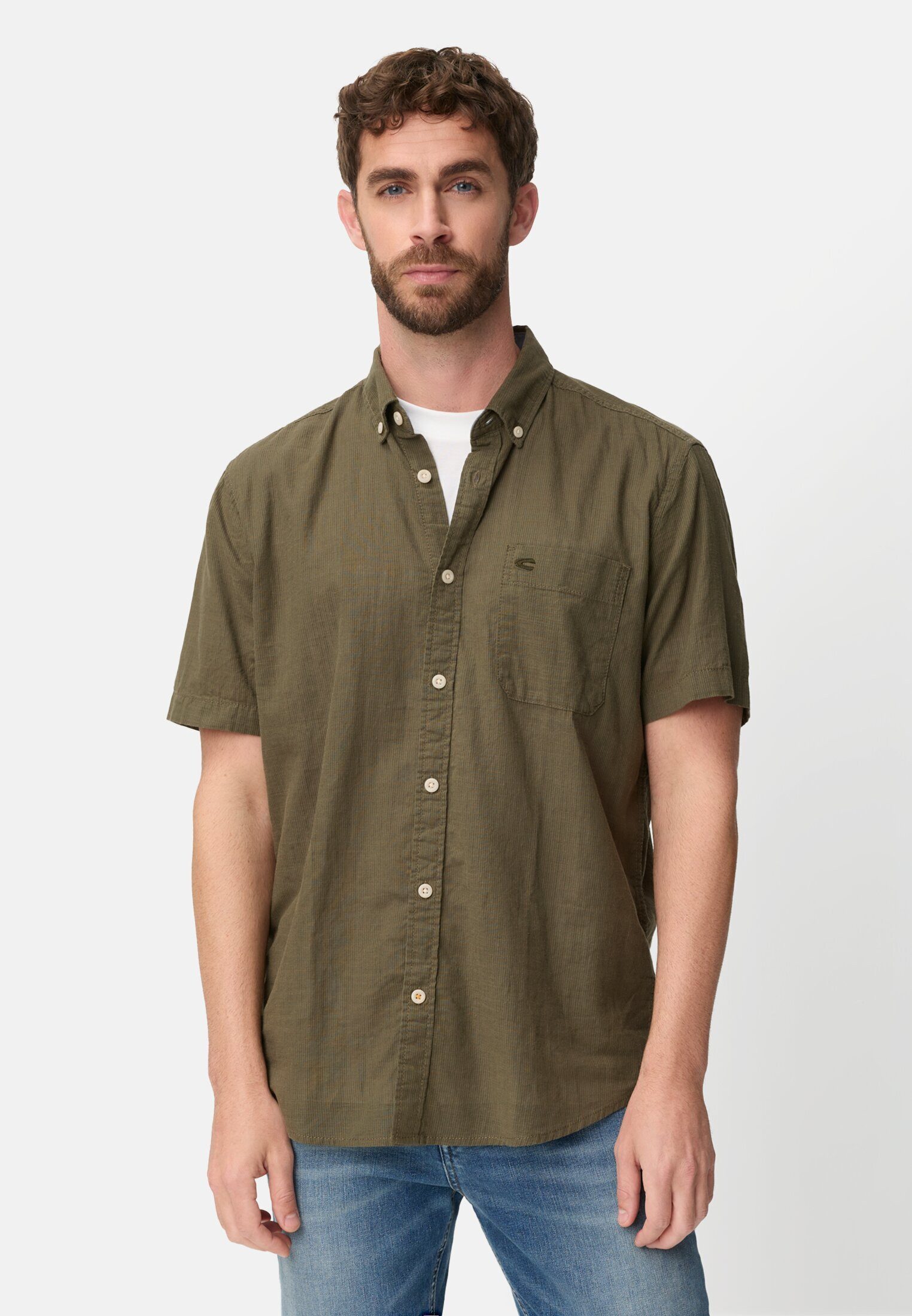 camel active Kurzarmhemd Kurzarmhemd mit Kontrastdetails Kurzarm Button-Down