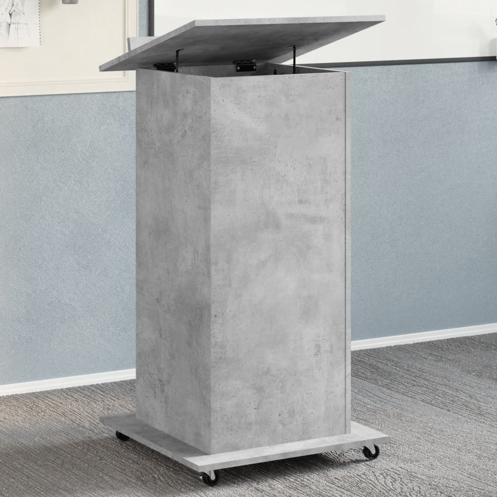 vidaXL Schreibtisch Rednerpult mit Rollen & Schublade Betongrau 55x55x107 cm