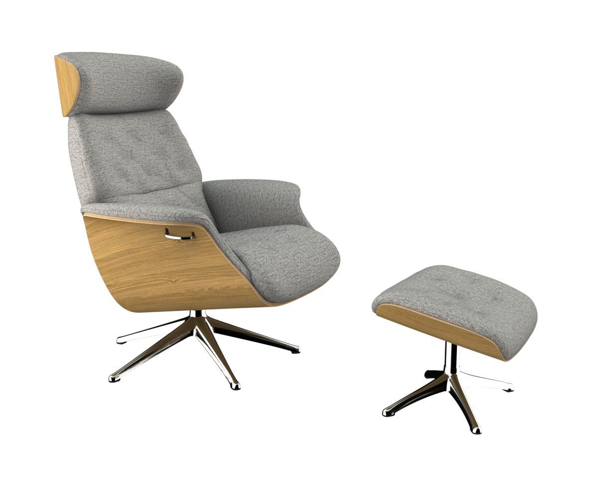 FLEXLUX Relaxsessel Volden Fernsehsessel, verstellbarer Rücken- & Kopfstütze, drehbar, Rücken- und Kopfteilverstellung, Drehbar, Fuß Alu, Armlehne Eiche