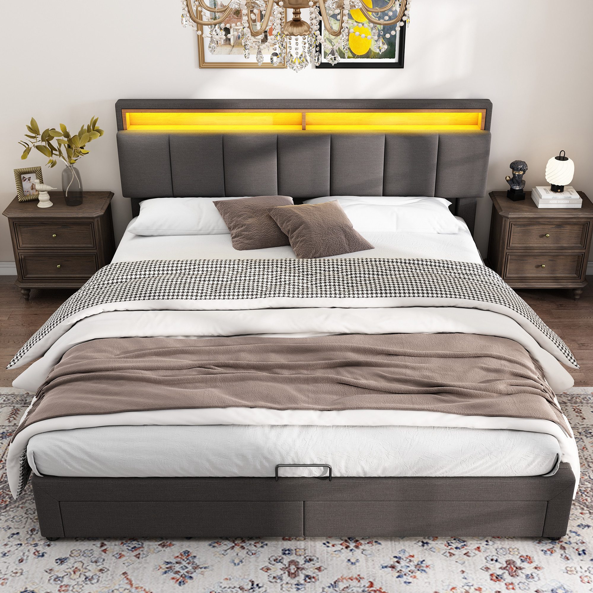 HAUSS SPOLE Polsterbett 160x200cm mit LED-Beleuchtung,Schubladen günstig online kaufen