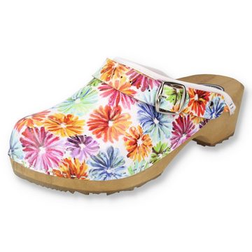 Cloque Clogs geschlossen Blumentmotiv schwarz/bunt Clog Outdoor & Garten