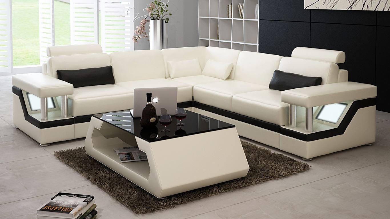 JVmoebel Ecksofa Couch Ecksofa Leder Wohnlandschaft Garnitur Design Modern, Made in Europe Weiß