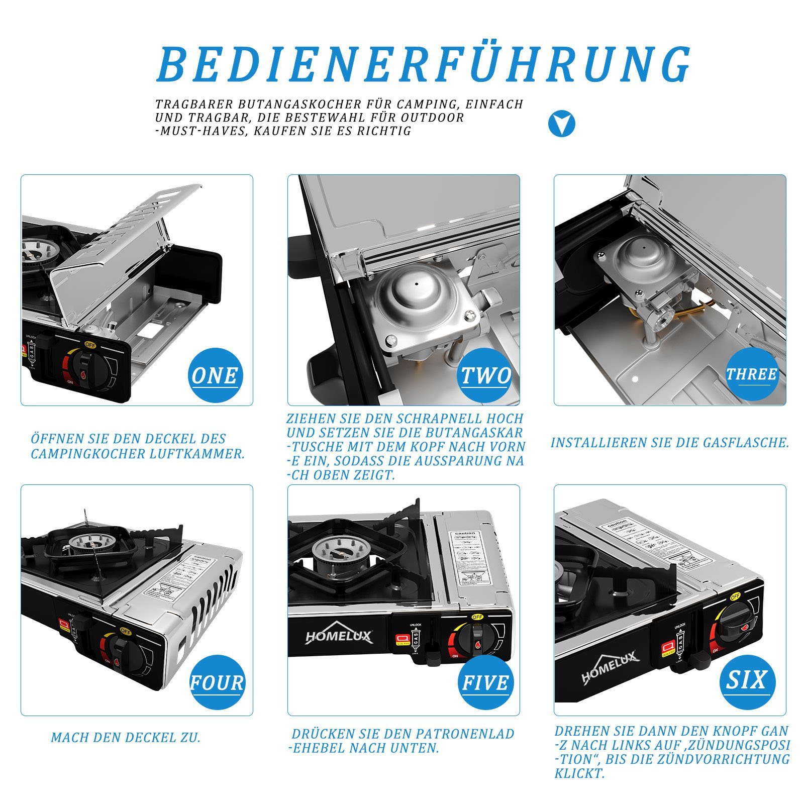 Gaskartuschen 2,2 227g Edelstahl 2,2 KW Gaskocher HOMELUX Gas Campingkocher Kocher, mit KW (8-St),