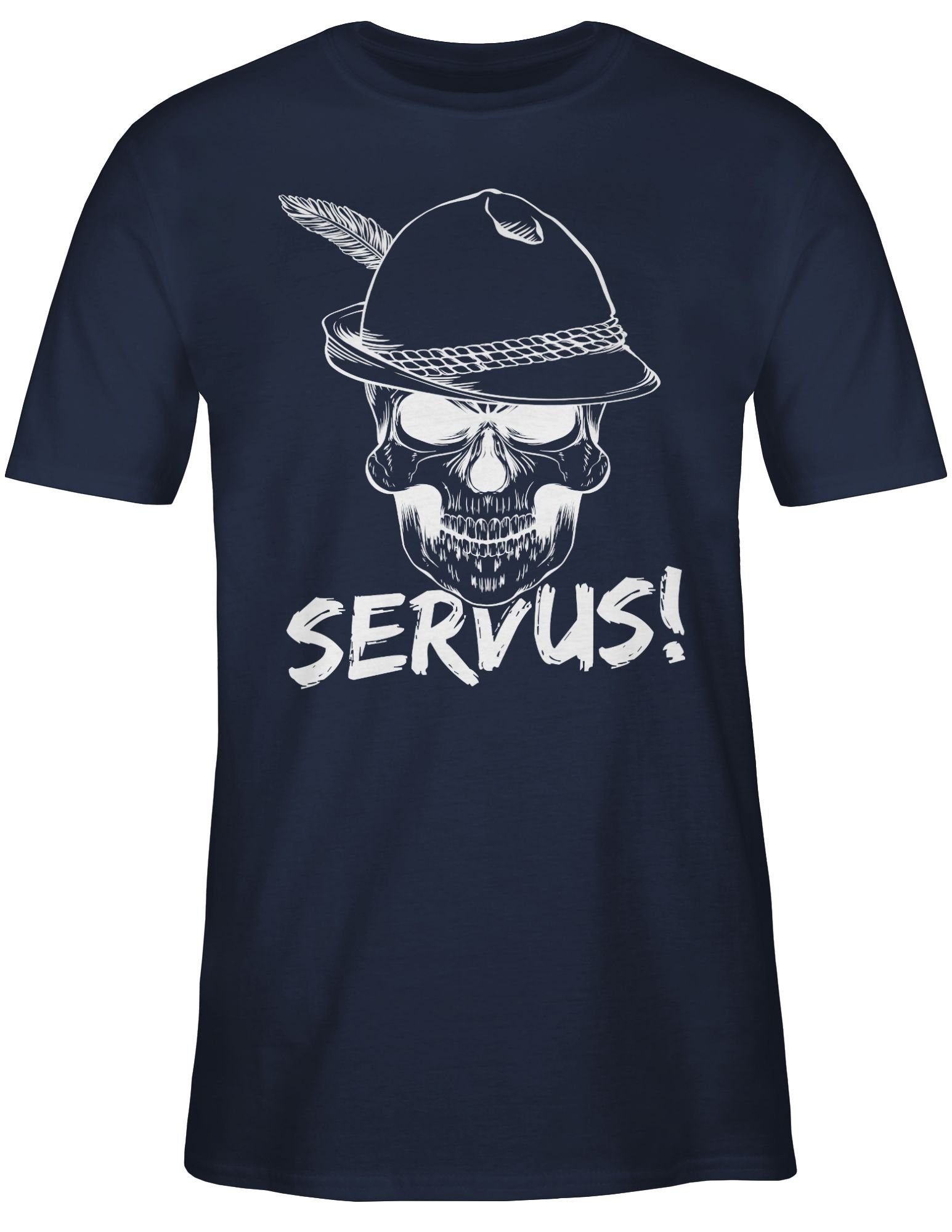 Shirtracer T-Shirt Totenkopf Servus! - für Mode Oktoberfest weiß 03 Blau Navy Herren