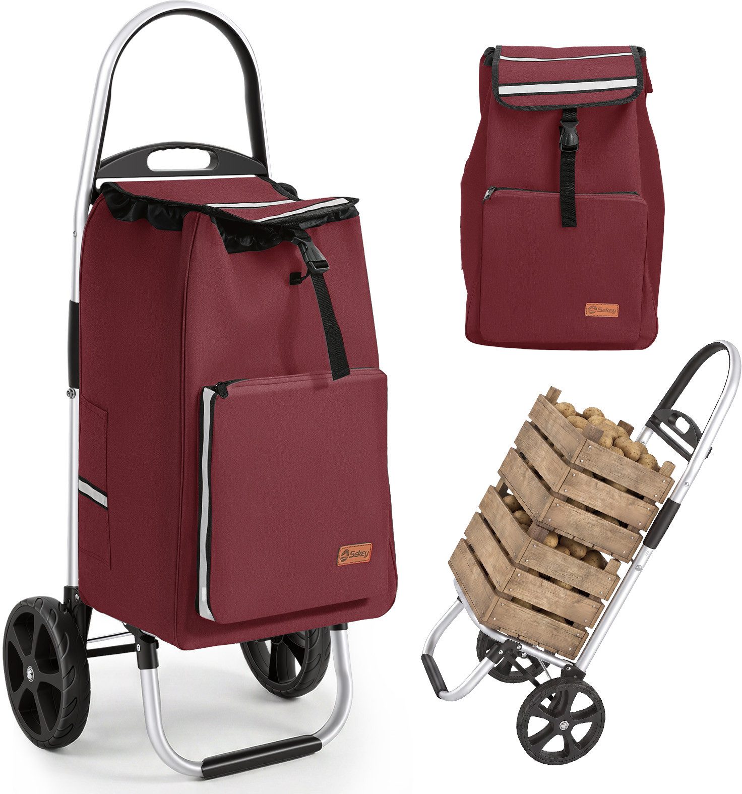 Sekey Einkaufstrolley 2 in 1 Klappbar Einkaufswagen mit Kühlfach - 50 Liter Einkaufsbeutel, 50 l, Faltbar Einkaufsroller mit großen Rädern und Sackkarren-Funktion