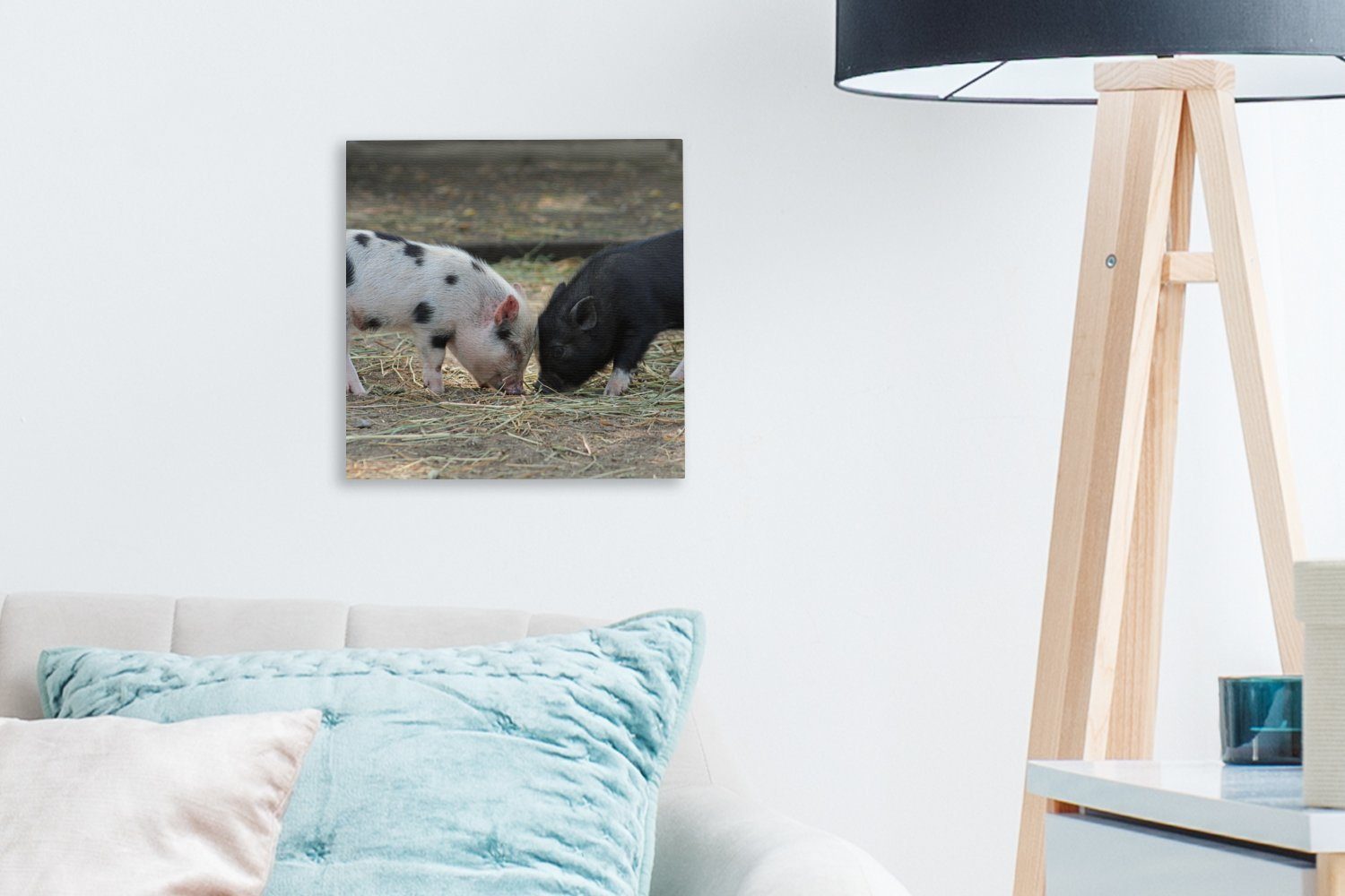 Ferkel St), (1 für - Schlafzimmer Schweine Leinwandbild Stroh, - Leinwand OneMillionCanvasses® Wohnzimmer Bilder