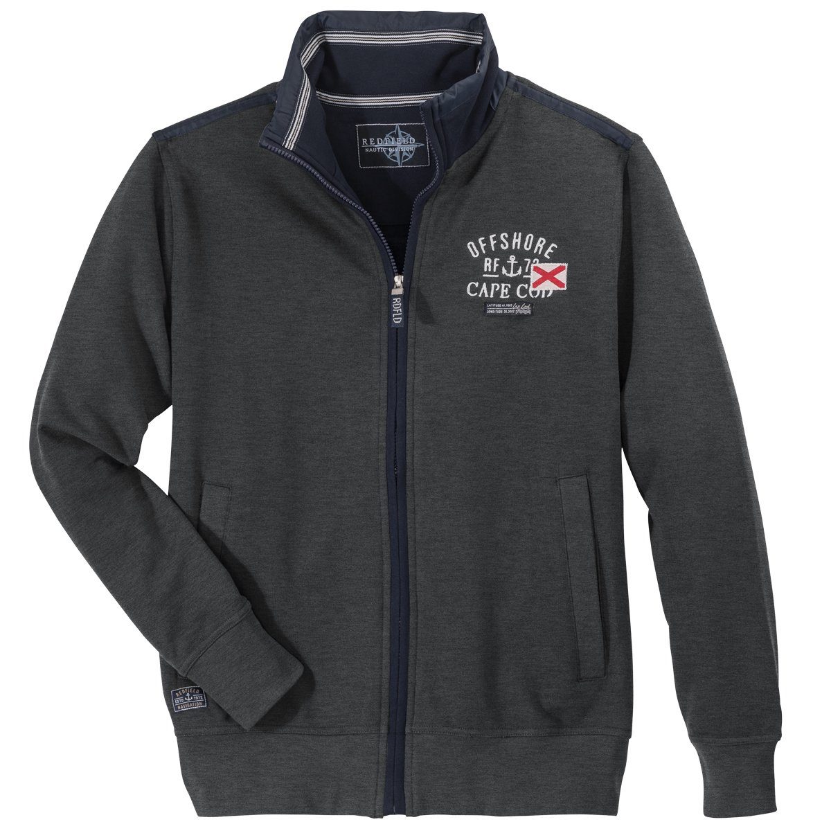 redfield Sweatjacke Redfield modische XXL Sweatjacke dunkelgrau melange