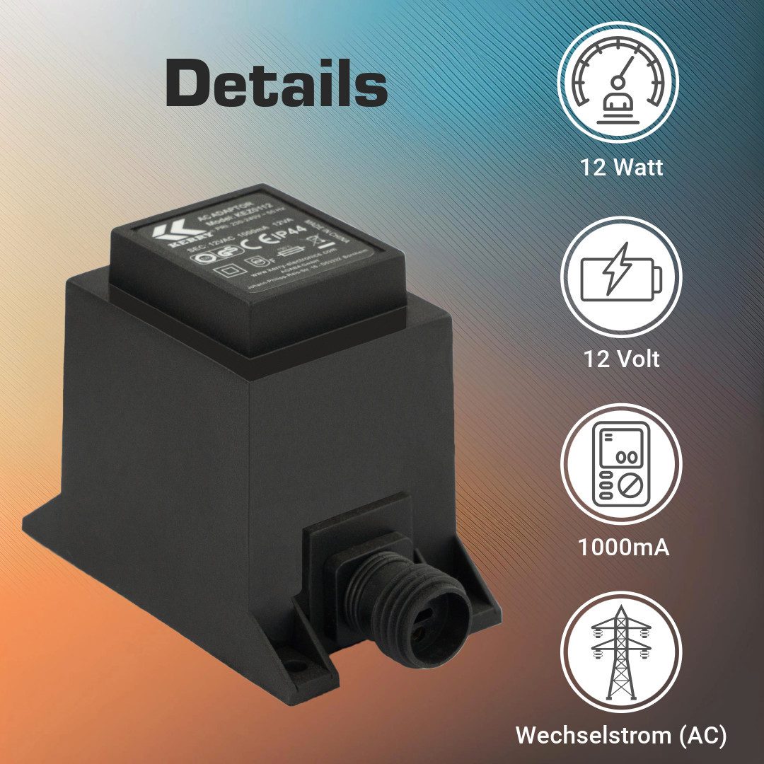KERRY 12V, 12VA /12W Trafo/Transformator AC/AC IP44 kez0112 LED Beleuchtung LED Trafo