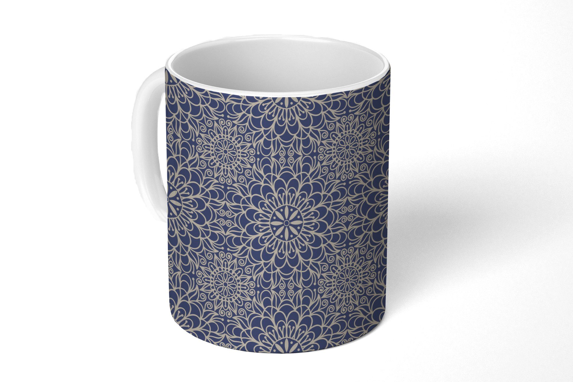 MuchoWow Kaffeetassen, Mandala Muster, Geschenk Tasse Blau Keramik, - Becher, Teetasse, - Teetasse,