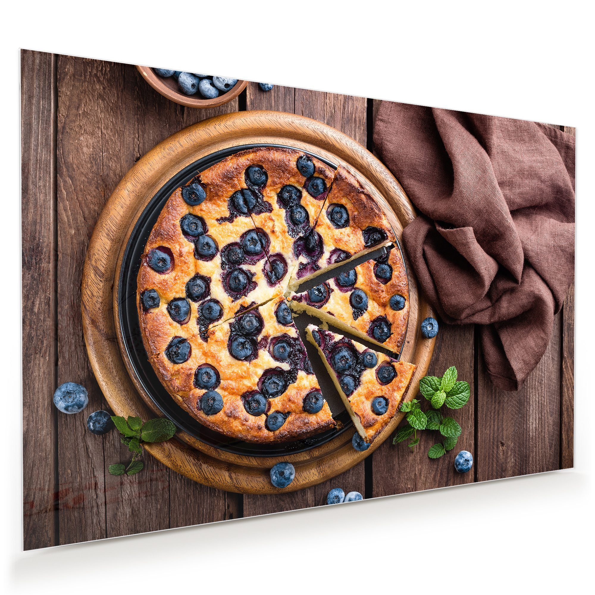 Primedeco Glasbild Wandbild Heidelbeerkuchen mit Aufhängung