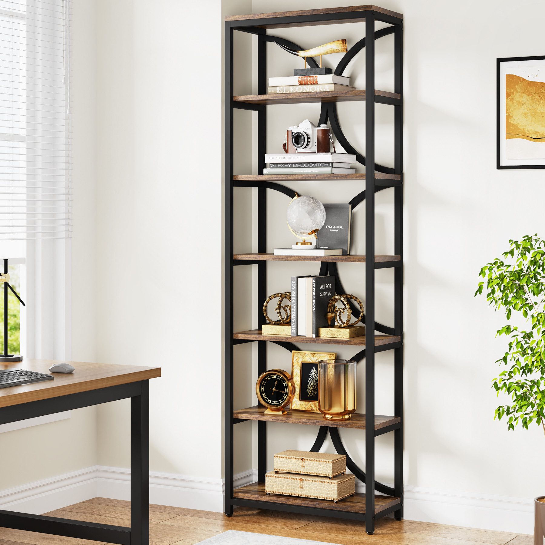 Tribesigns Bücherregal mit 6 Ebenen, 200 cm industrielles Aufbewahrungs Lagerregalen