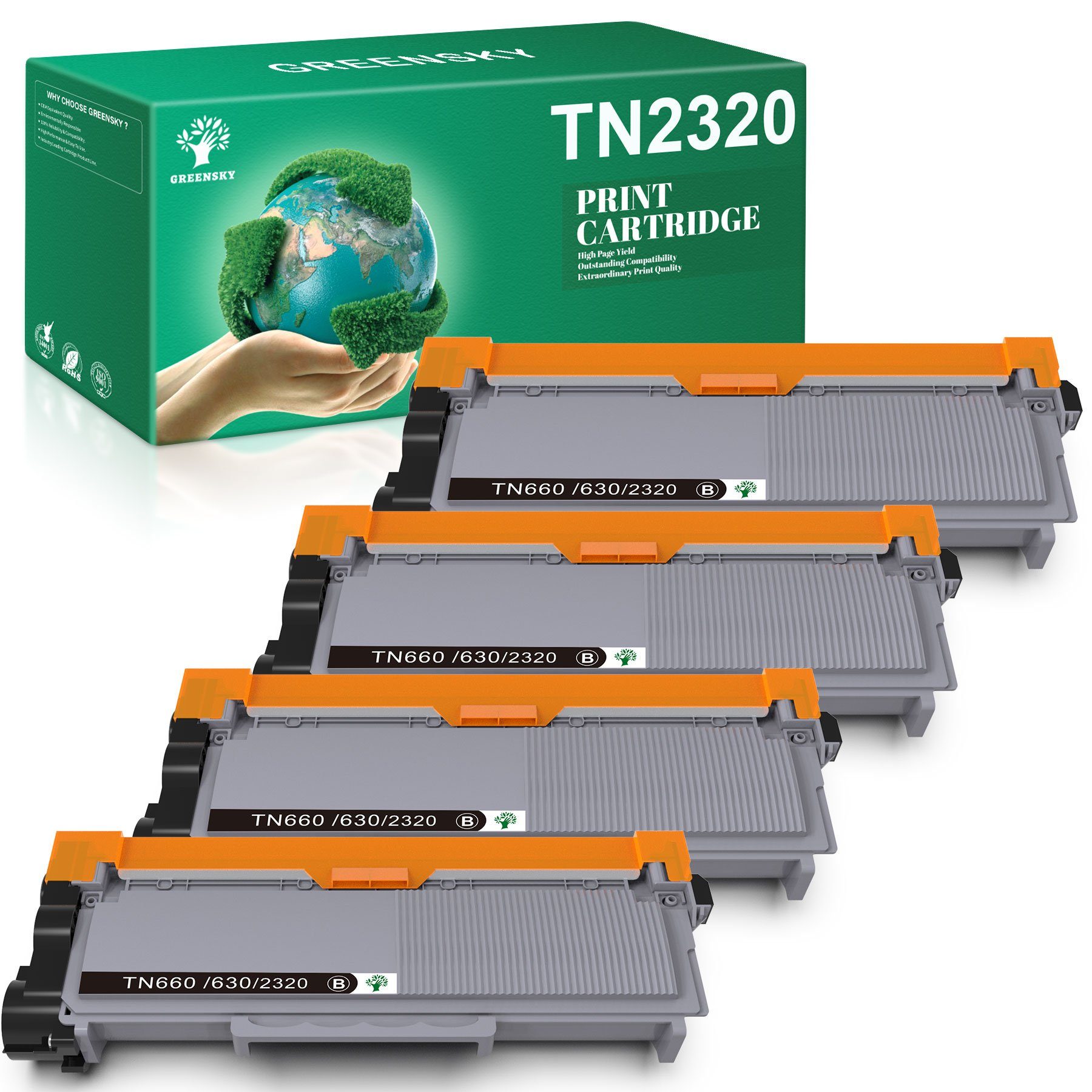 Greensky Tonerkartusche TN2420 TN2410 Kompatible für HL-L2375DW L2310D MFC-L2710DW L2730DW TN2320 4er schwarz