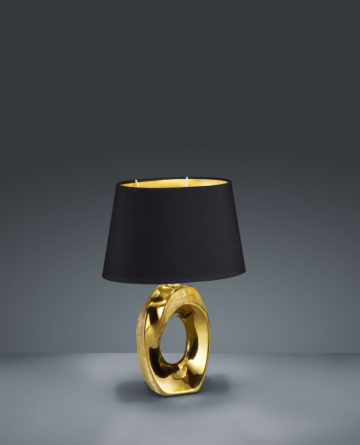 Leuchten schwarz/gold Taba, ohne golfarbig, Stoffschirm in TRIO Schreibtischlampe Nachttischlampe, Tischlampe Leuchtmittel,