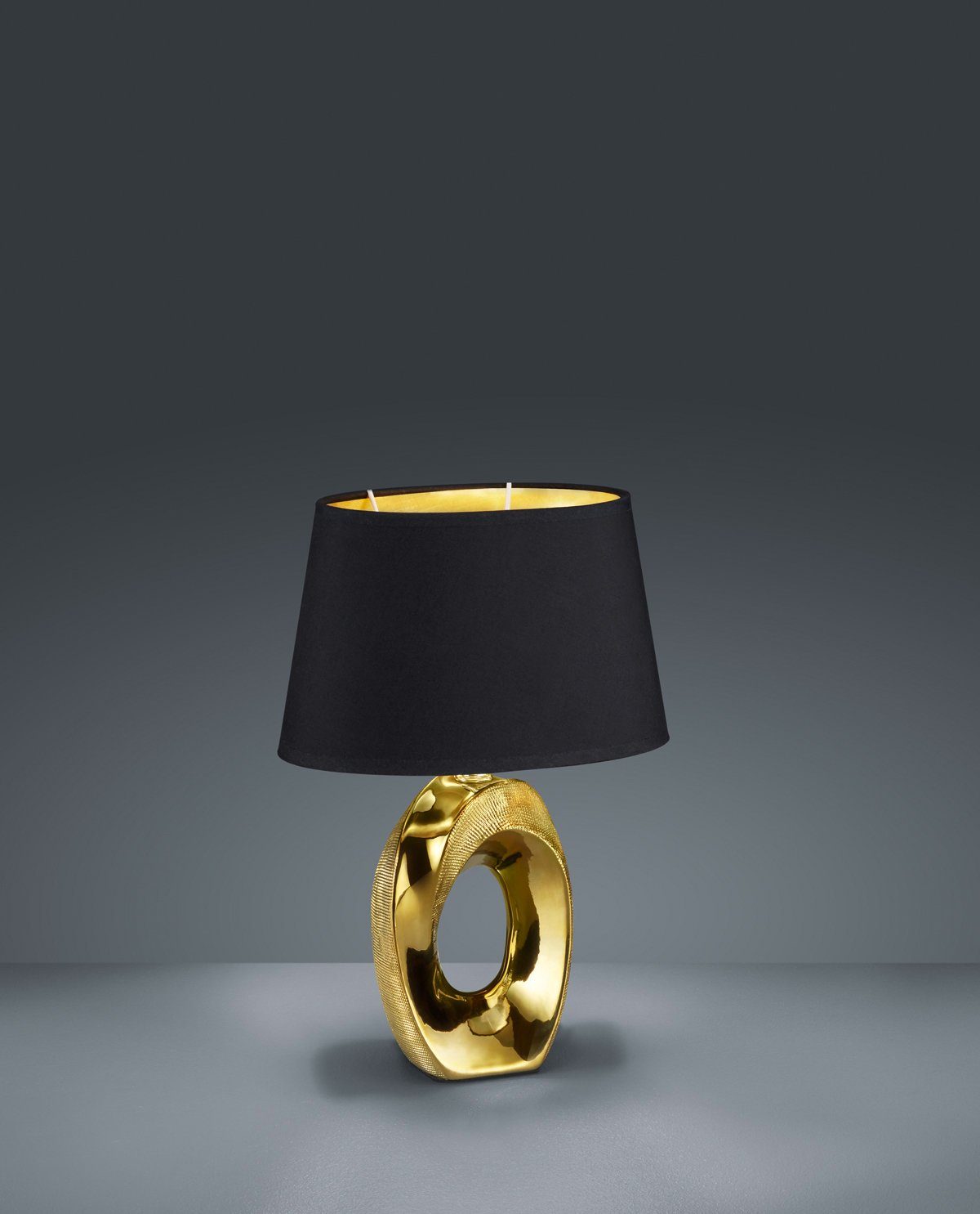 golfarbig, Stoffschirm schwarz/gold Taba, Nachttischlampe, Schreibtischlampe Leuchten TRIO in Tischlampe ohne Leuchtmittel,