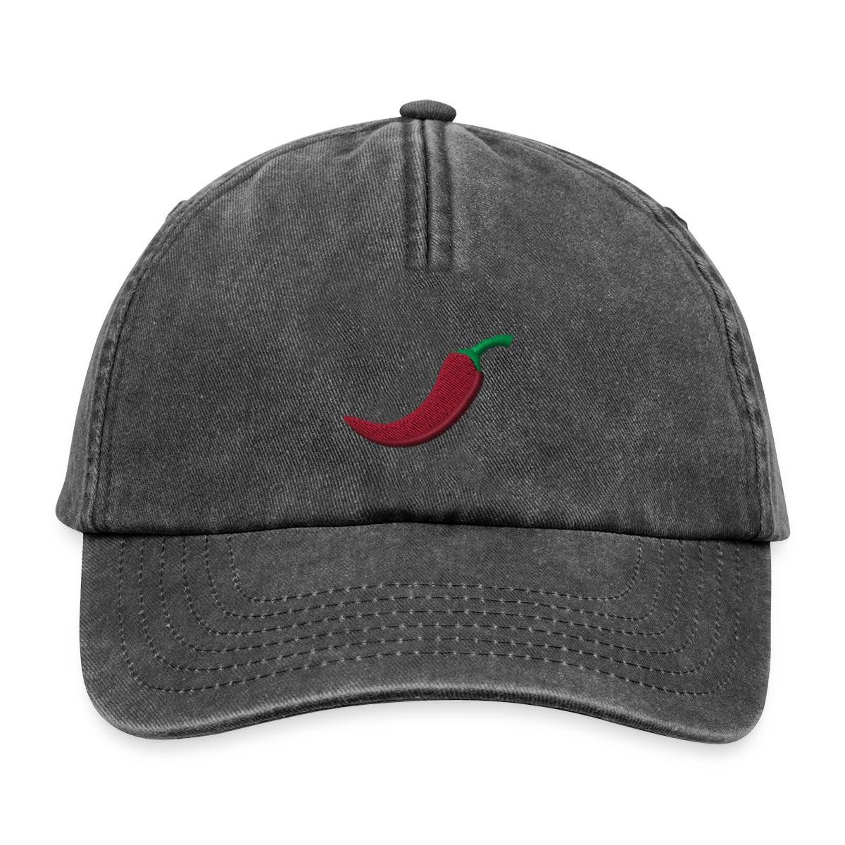 Spreadshirt Baseball Cap Stickmotiv Chili Vintage Cap (1-St) Verstellbare Messingeffekt-Schnalle