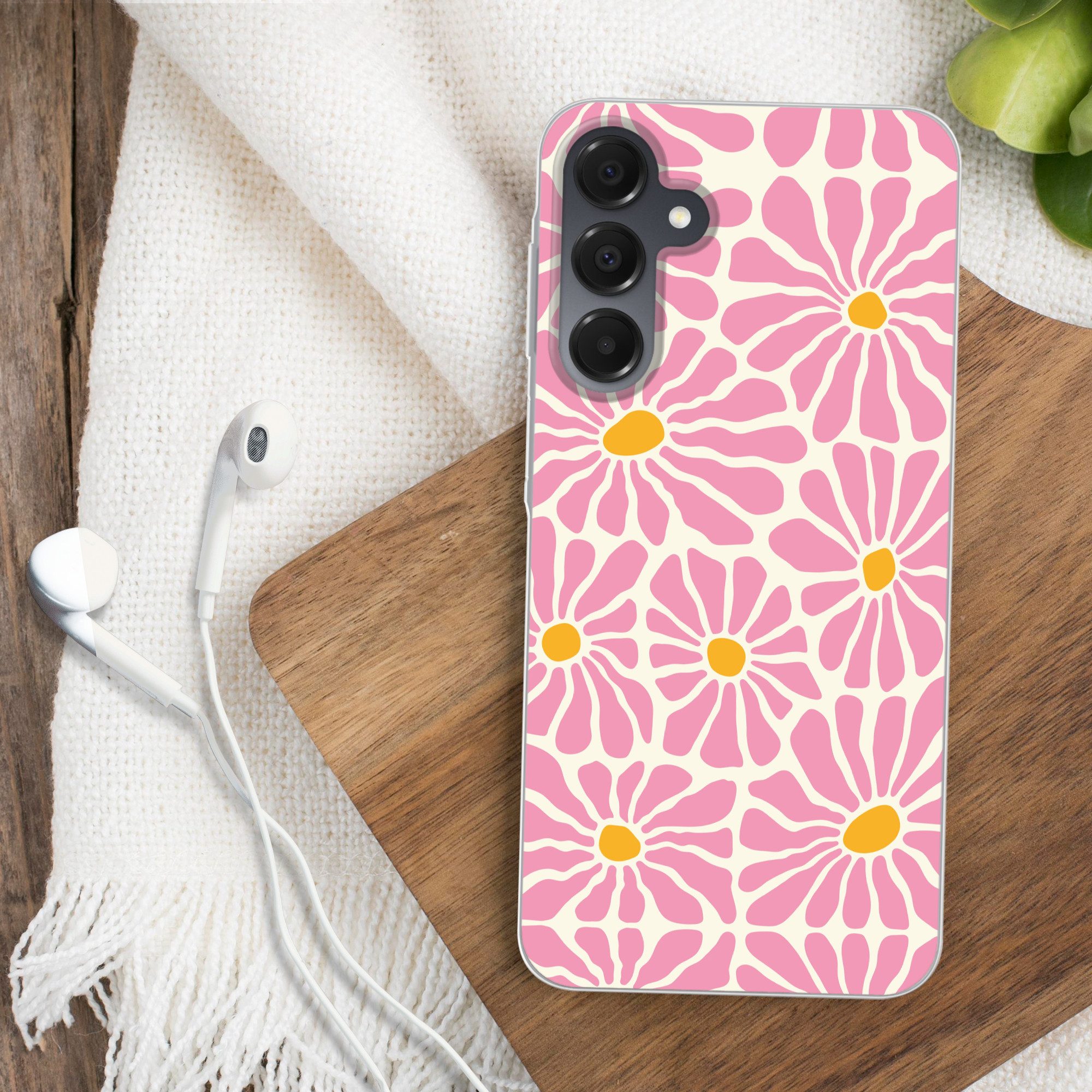 MuchoWow Handyhülle für Samsung Galaxy A16 5G Blumen - Muster - Rosa - Beige - Orange, Phone Case, Silikon, Schutzhülle Dünn