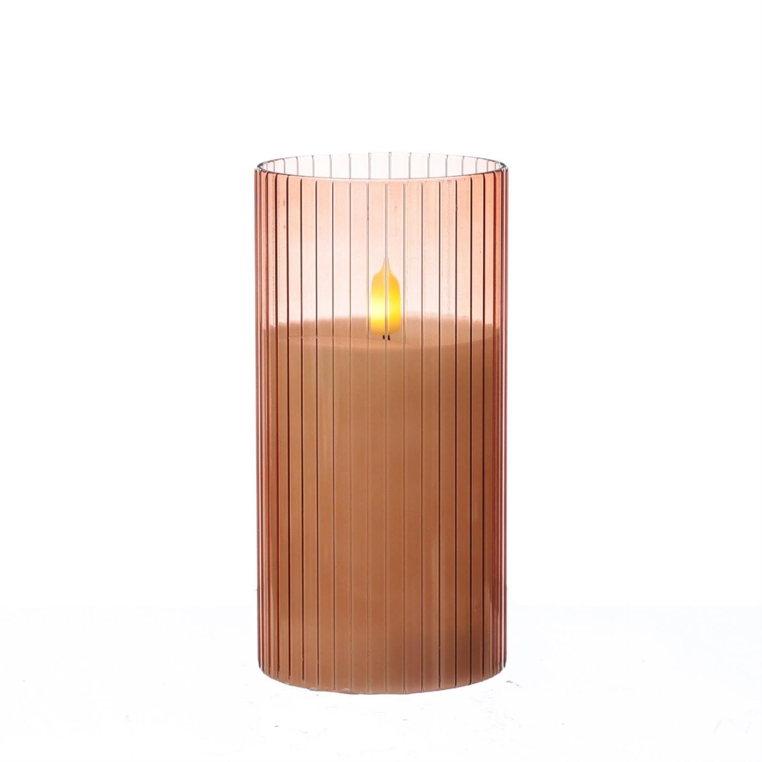 LED-Kerze LED Kerze im Glas Windlicht Echtwachs Timer H: 15cm D: 7,5cm rosa