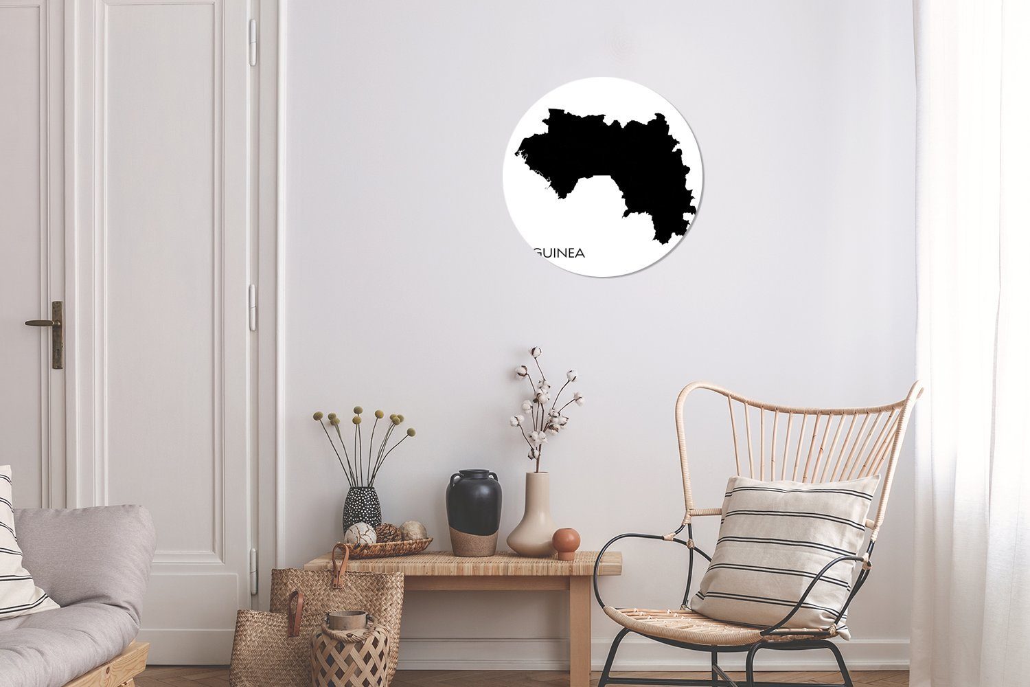 Rund, von Guinea Silhouette für Illustration Tapetenkreis der St), Wohnzimmer schwarzen MuchoWow Tapetenaufkleber, Wandsticker Kinderzimmer, (1