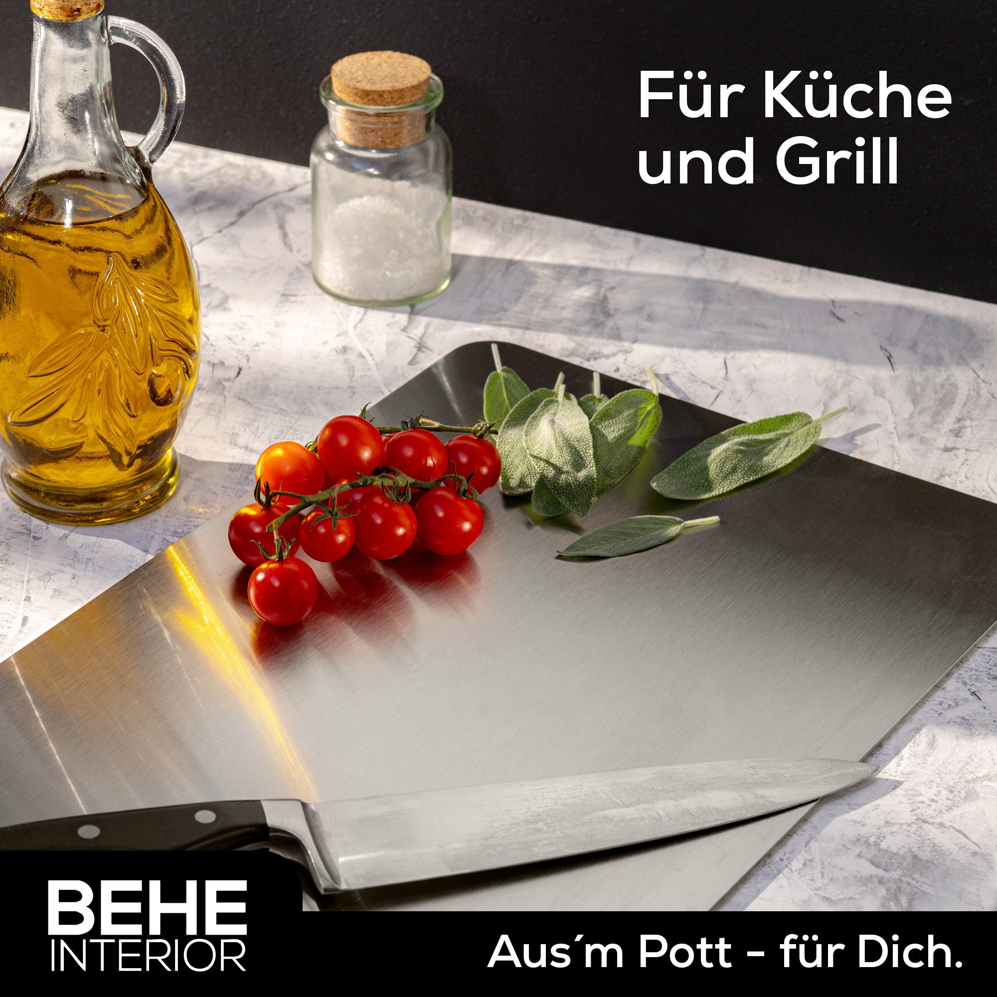 BEHE Interior Schneidebrett 100% Titan Schneidebrett - Titanium cutting board, (1 Schneidebrett), 00% Reintitan · Spülmaschinenfest · Antibakteriell · 30x21cm – Bild 5 von 5
