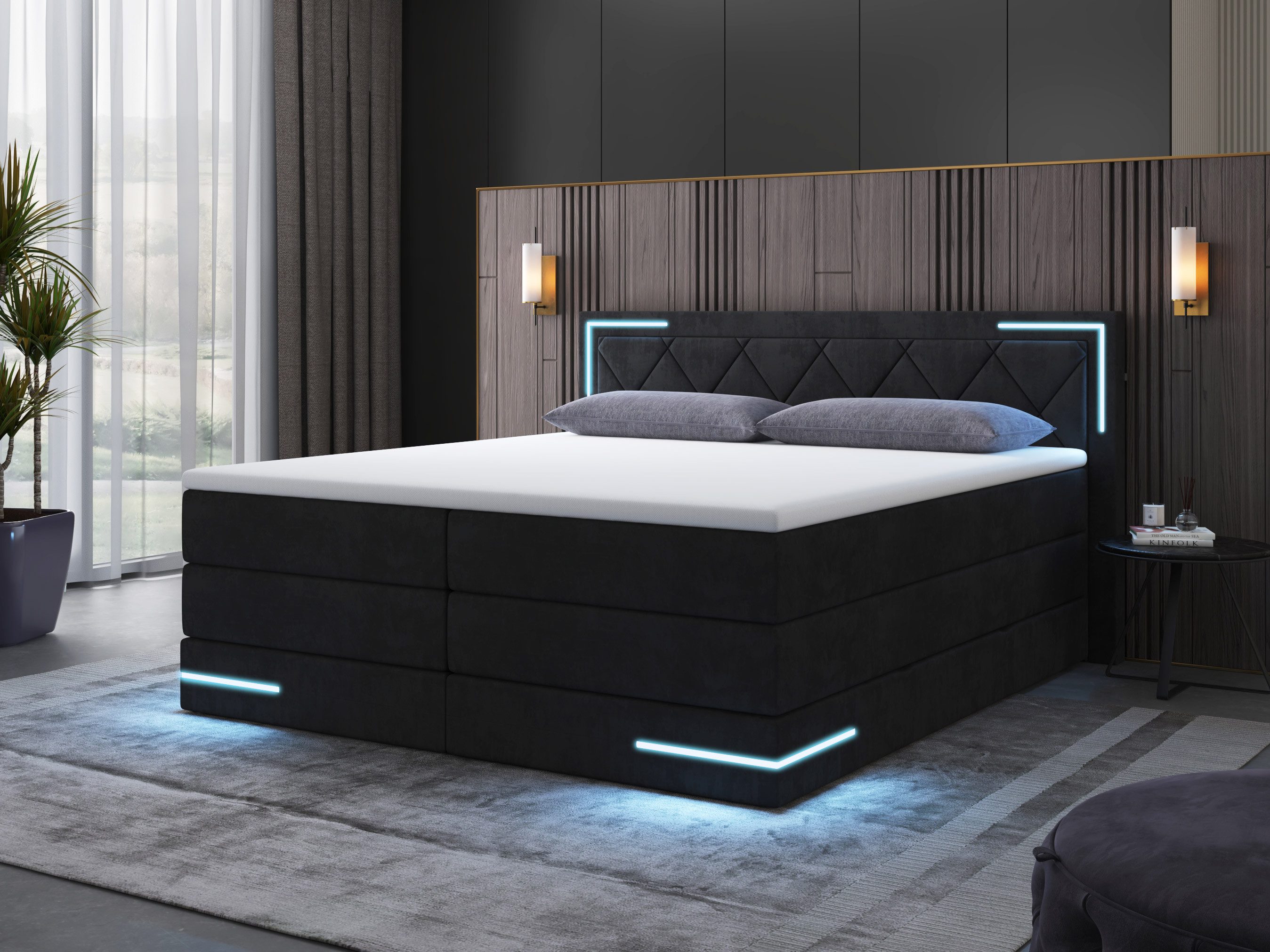 wonello Boxspringbett Arizona, mit LED Beleuchtung günstig online kaufen