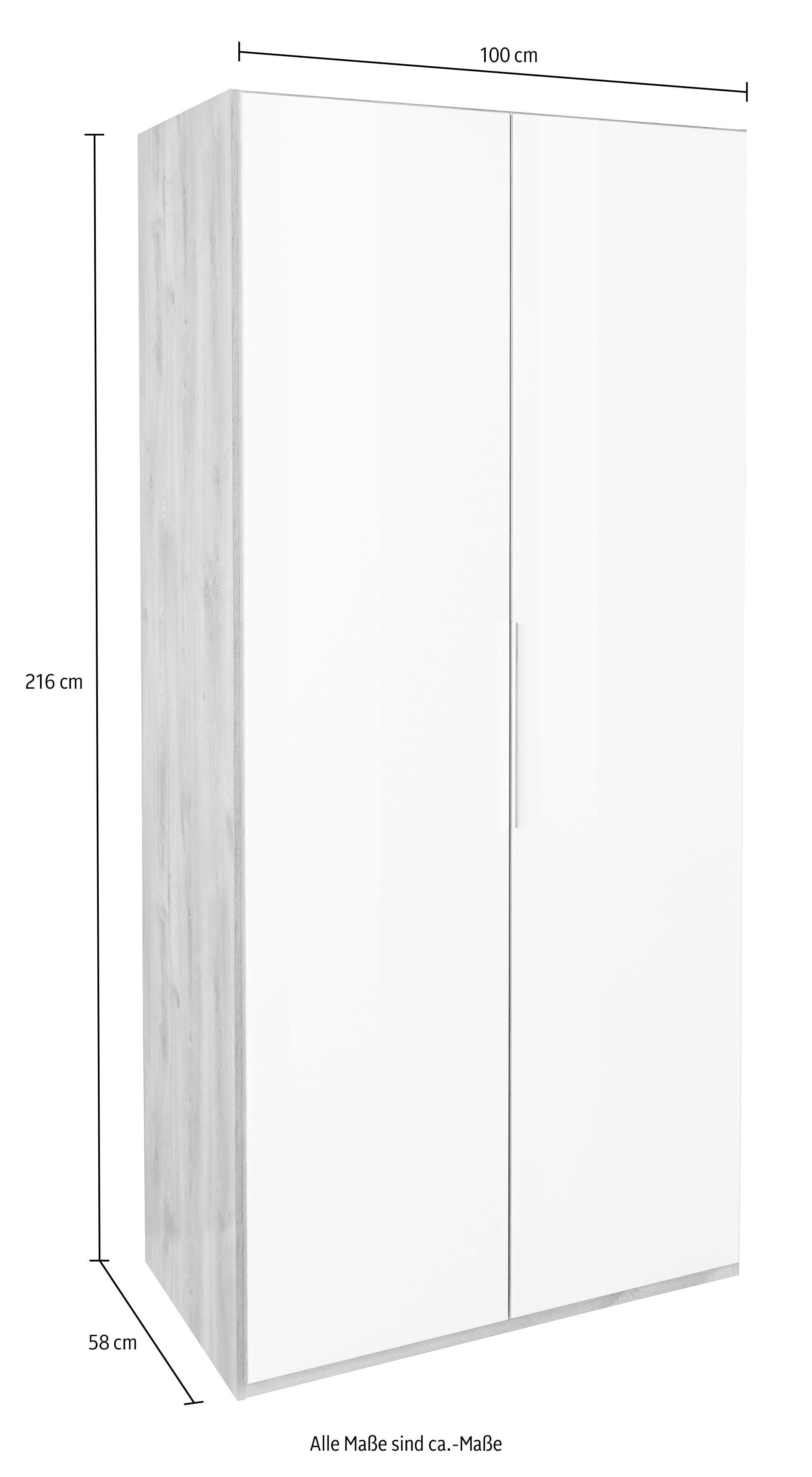 Glas Level mit Fresh Türen Go vollflächig farbigem plankeneichefarben/Weißglas Kleiderschrank To