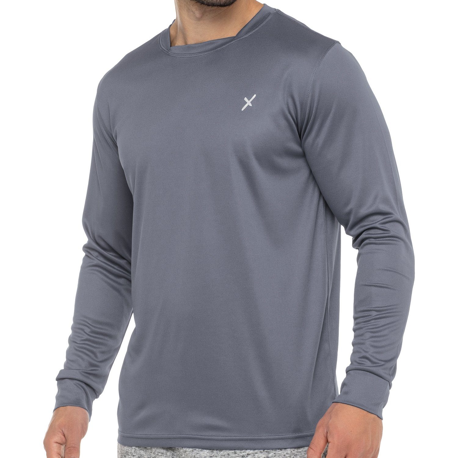 CFLEX Trainingsshirt Sport Herren Fitness Langarm, Piqué Grau Shirt Longsleeve, Quickdry