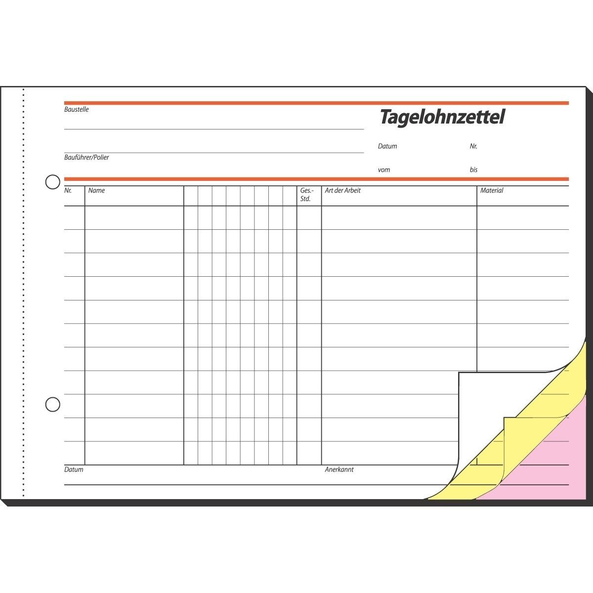 Sigel Formularblock Formularbuch Tagelohnbuch A5 quer selbstdurchschreibend VE=3x40 Blatt