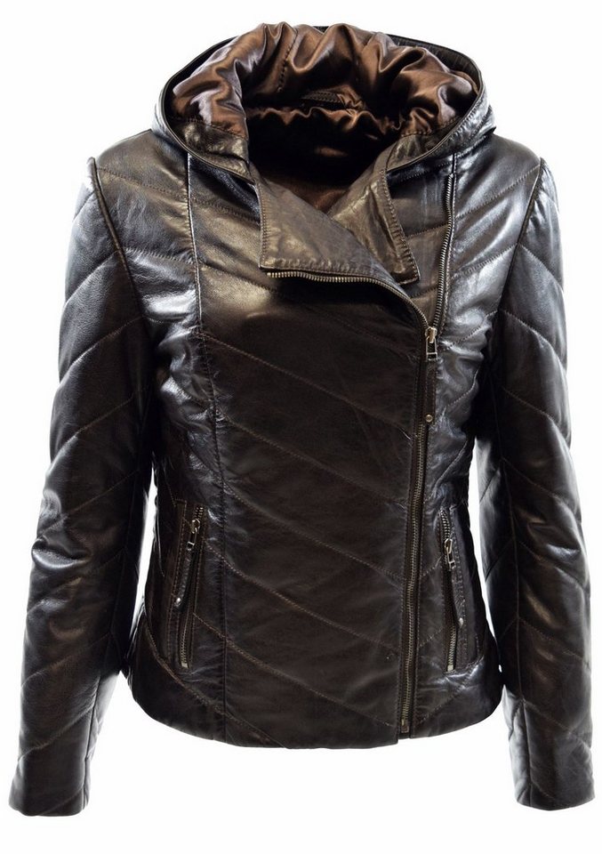 Zimmert Leather Lederjacke Elda Stepp-Lederjacke aus weichem Leder mit  Kapuze Schwarz, Braun