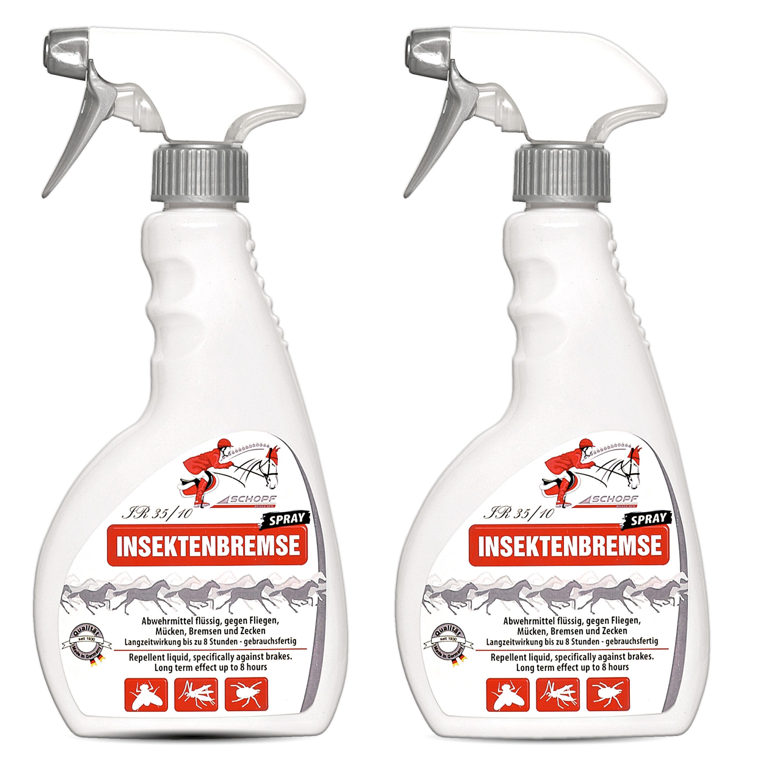 Schopf Riders Insektenspray IR 35/10 Insektenbremse – Bremsenschutz & Insektenschutz für Pferde, 1000 ml, Packung, 2-St., 2 x 500 ml, gegen Fliegen, Mücken, Bremsen & Zecken